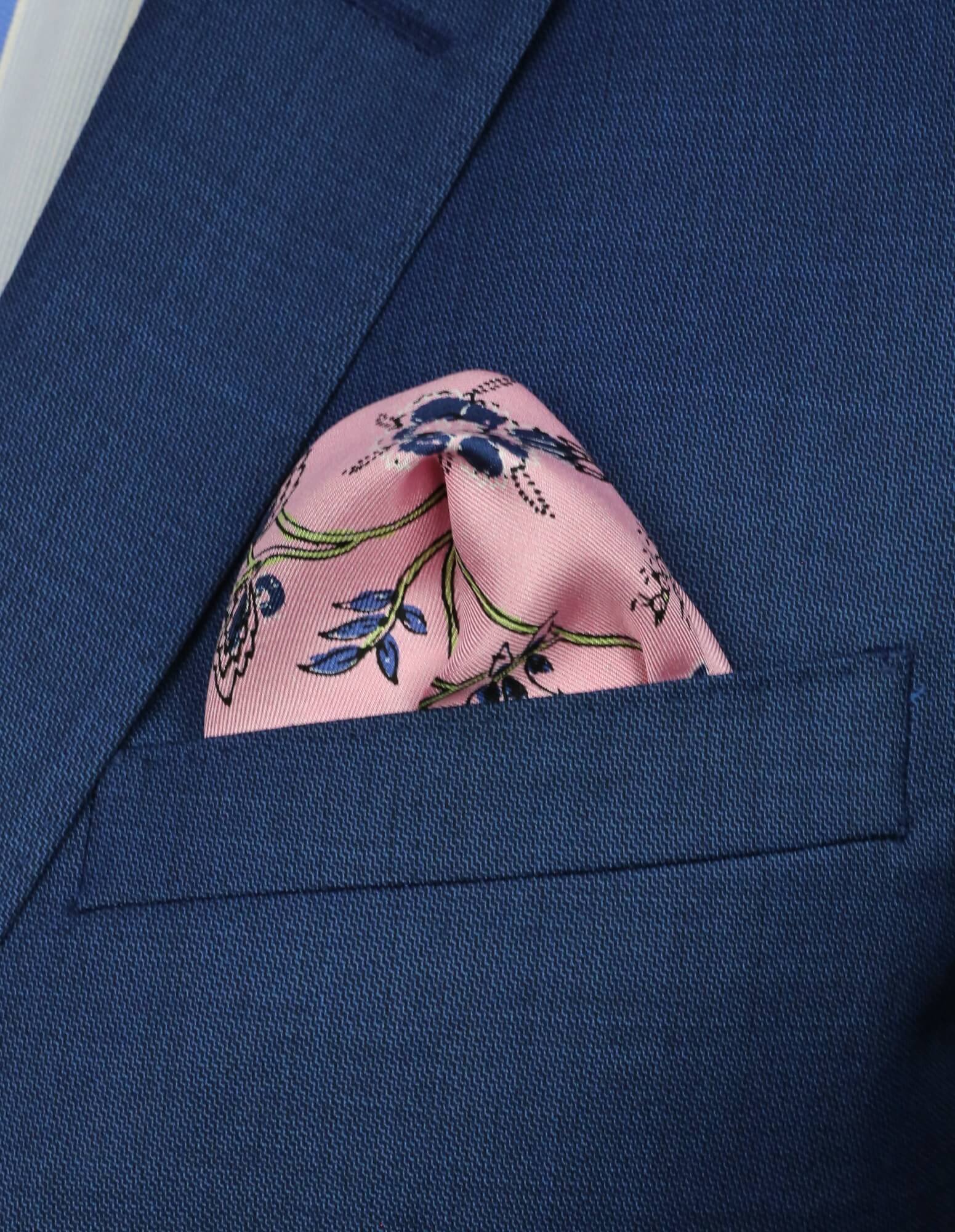 DÉCLIC Staveley Floral Pocket Square for Men - Elegant Pink Silk Handkerchief for Weddings, Suits & Formal Events