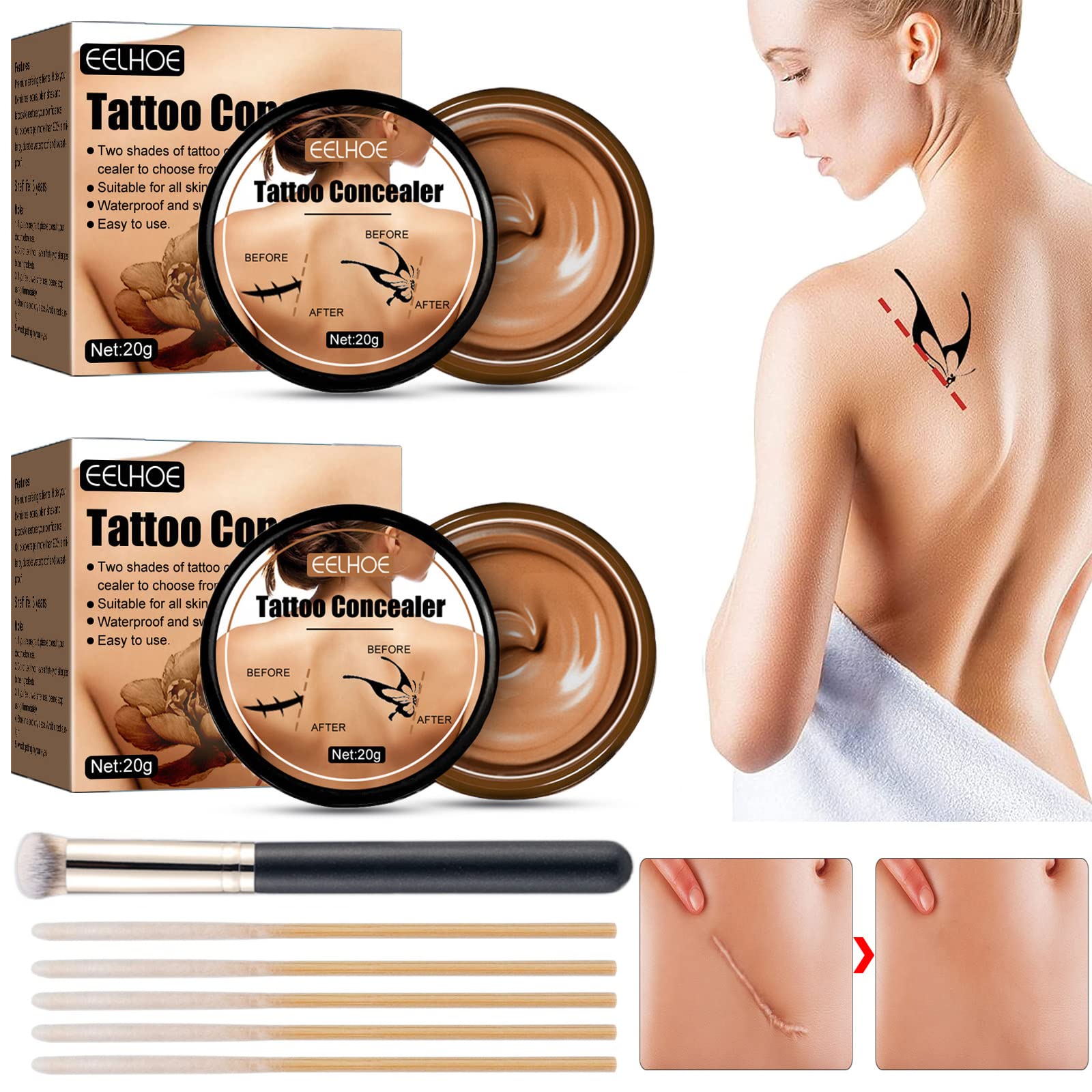 Waterproof Tattoo Concealer & Body Makeup - Full Coverage for Dark Spots, Scars, Birthmarks, Vitiligo & Varicose Veins | Long-Lasting Leg Makeup Foundation (Dark Color) | Perfect for Weddings, Beach Days & Professional Events