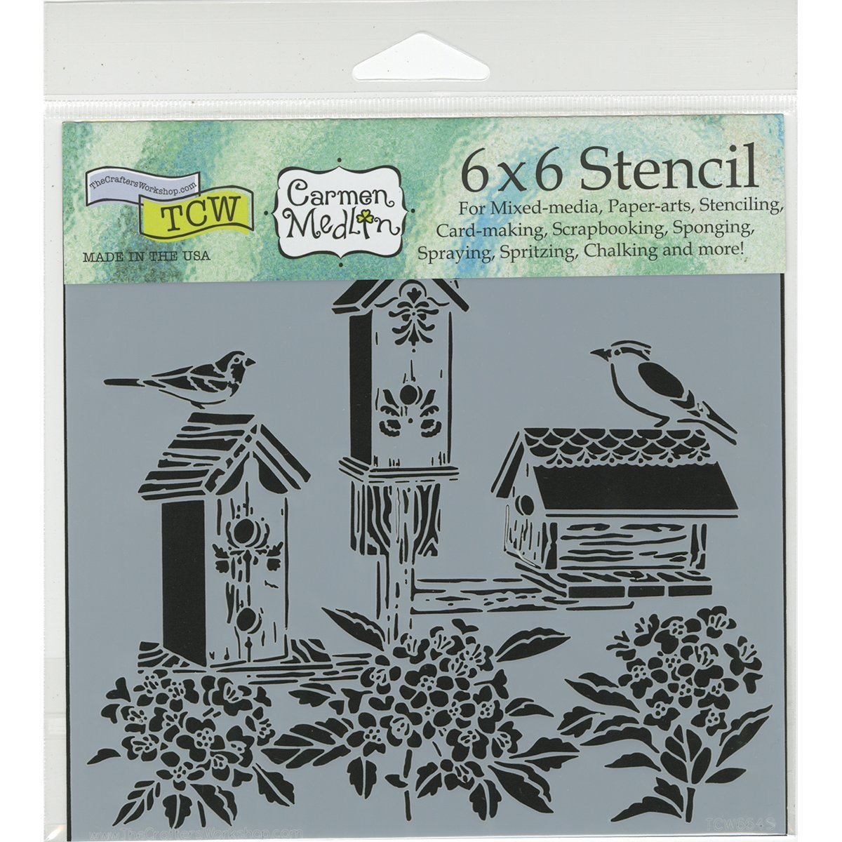 The Crafters Workshop 6x6 Stencil - Bird Houses Design for DIY Art & Scrapbooking (18 x 16 x 0.1 cm, Transparent Plastic) - Perfect for Home Decor, Card Making, and Mixed Media Projects