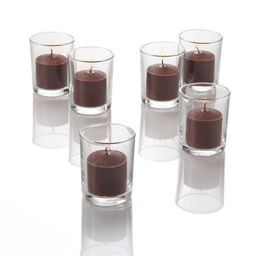 Richland 144-Pack Brown Votive Candles with 144 Glass Holders - Perfect for Weddings, Parties, Home Decor & Romantic Ambiance