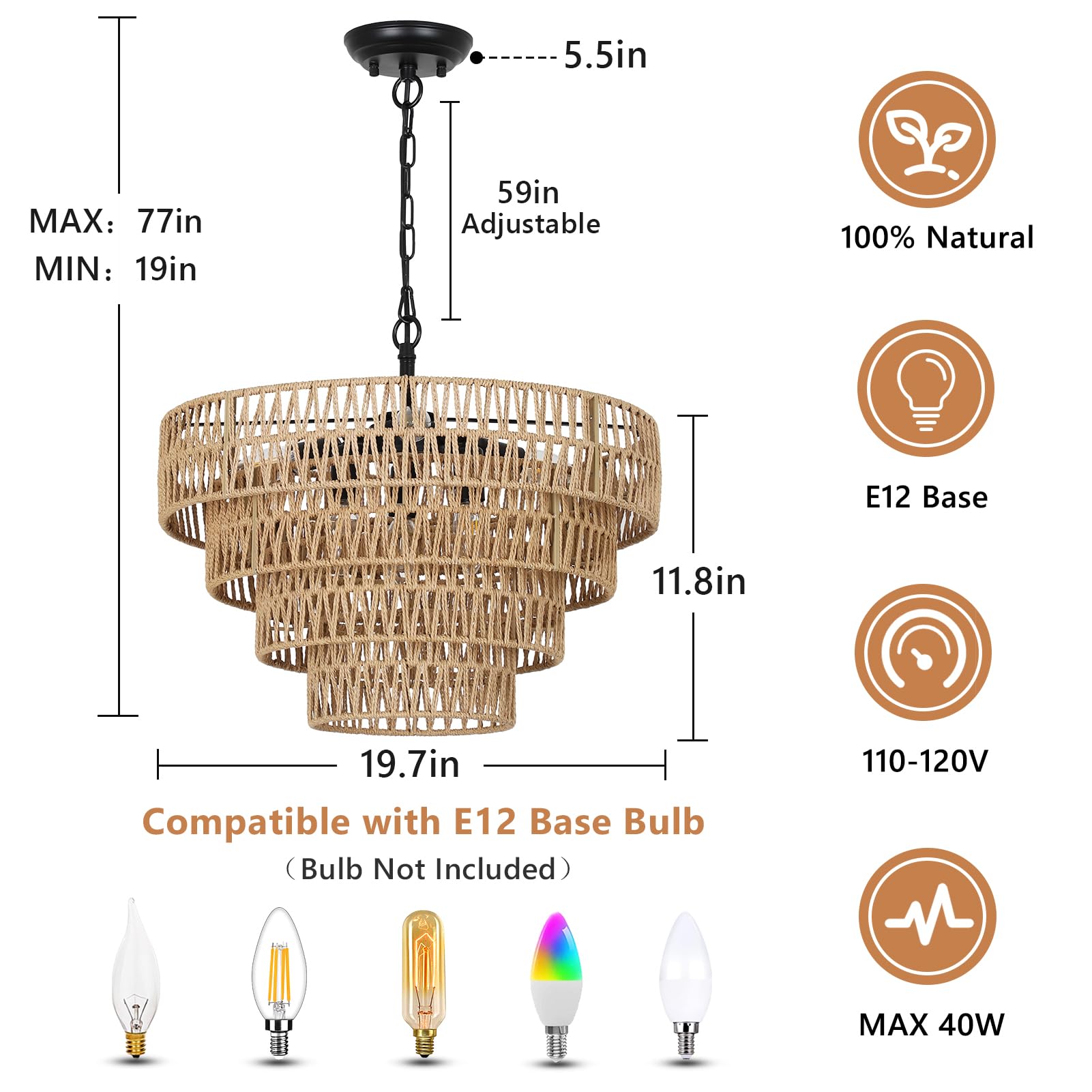 6-Light Boho Rattan Chandelier - 20
