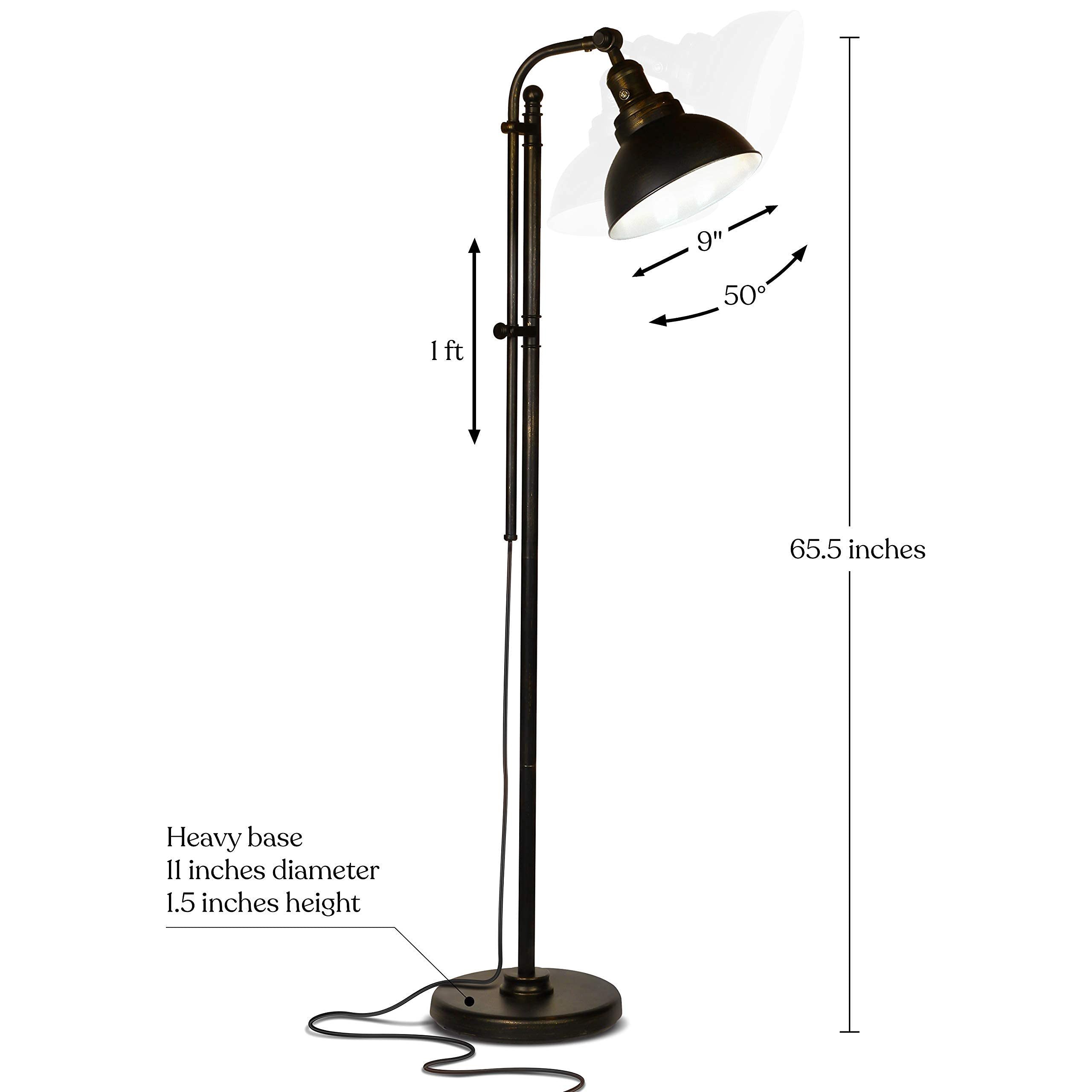 Brightech Dylan Industrial LED Floor Lamp - Adjustable Head Standing Light for Living Room, Bedroom & Office - Farmhouse Style Reading Lamp - Perfect for Home Decor & Workspace Lighting