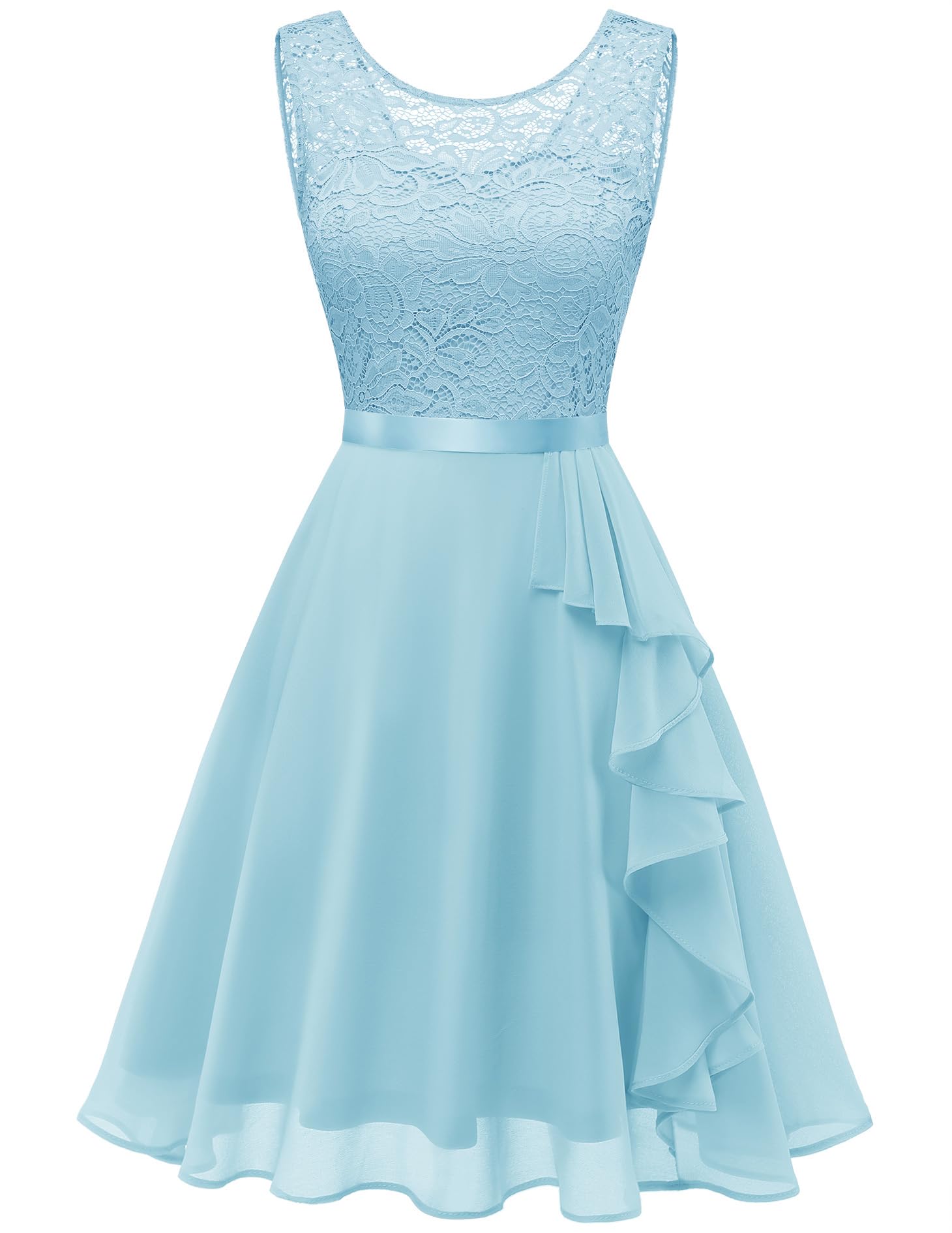 BeryLove Women's Cocktail Dress for Prom Wedding Guest Short Bridesmaid - Sleeveless Lace Formal Dress with Ruffle Hem | Perfect for Evening Parties, Cocktail Events & Special Occasions