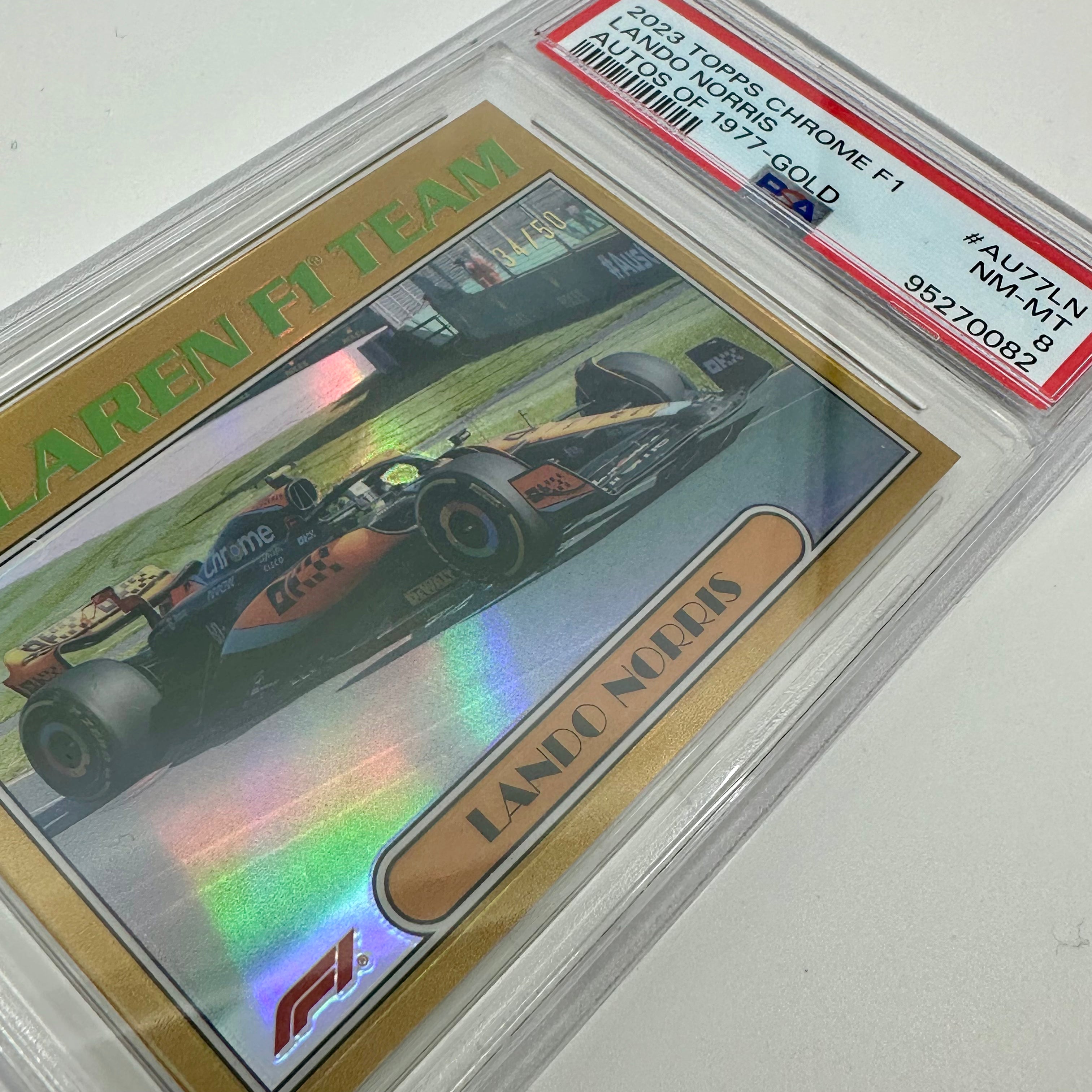 2023 Topps Chrome Lando Norris #AU77 LN Gold Parallel PSA 8 (34/50) - Perfect for F1 Collectors and Racing Fans Display