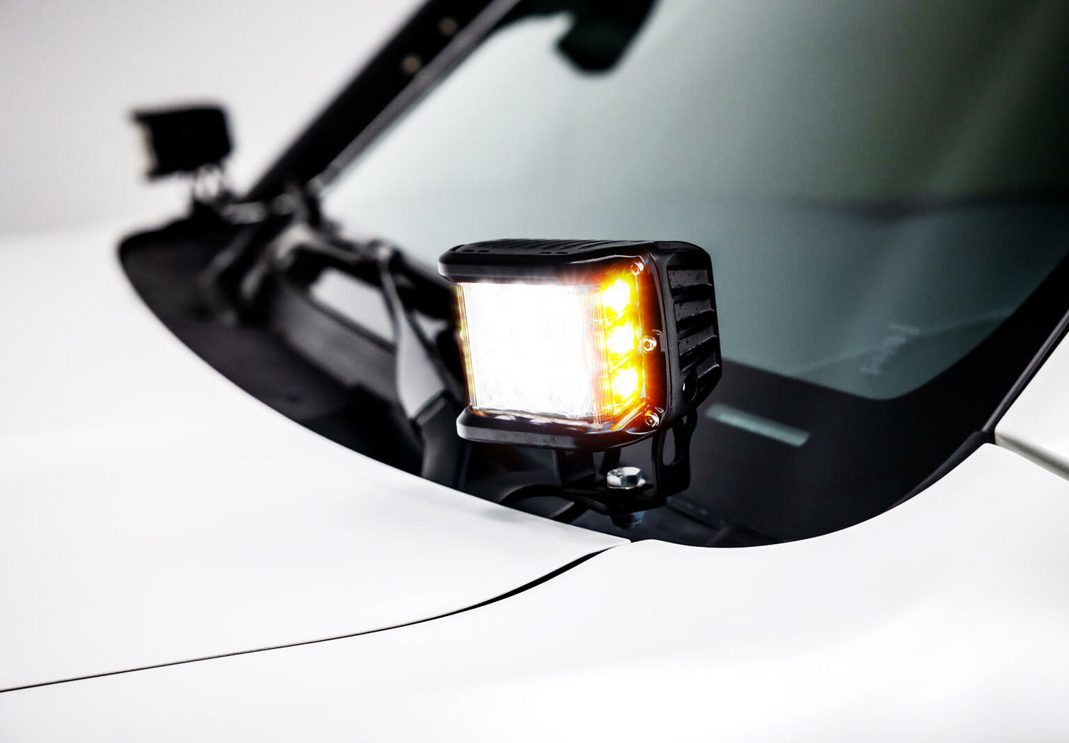 36W White LED A-Pillar SS Pod Light Kit with Amber Strobe for 2014-2022 Toyota 4Runner - Off-Road Lighting for Night Driving & Emergency Signaling