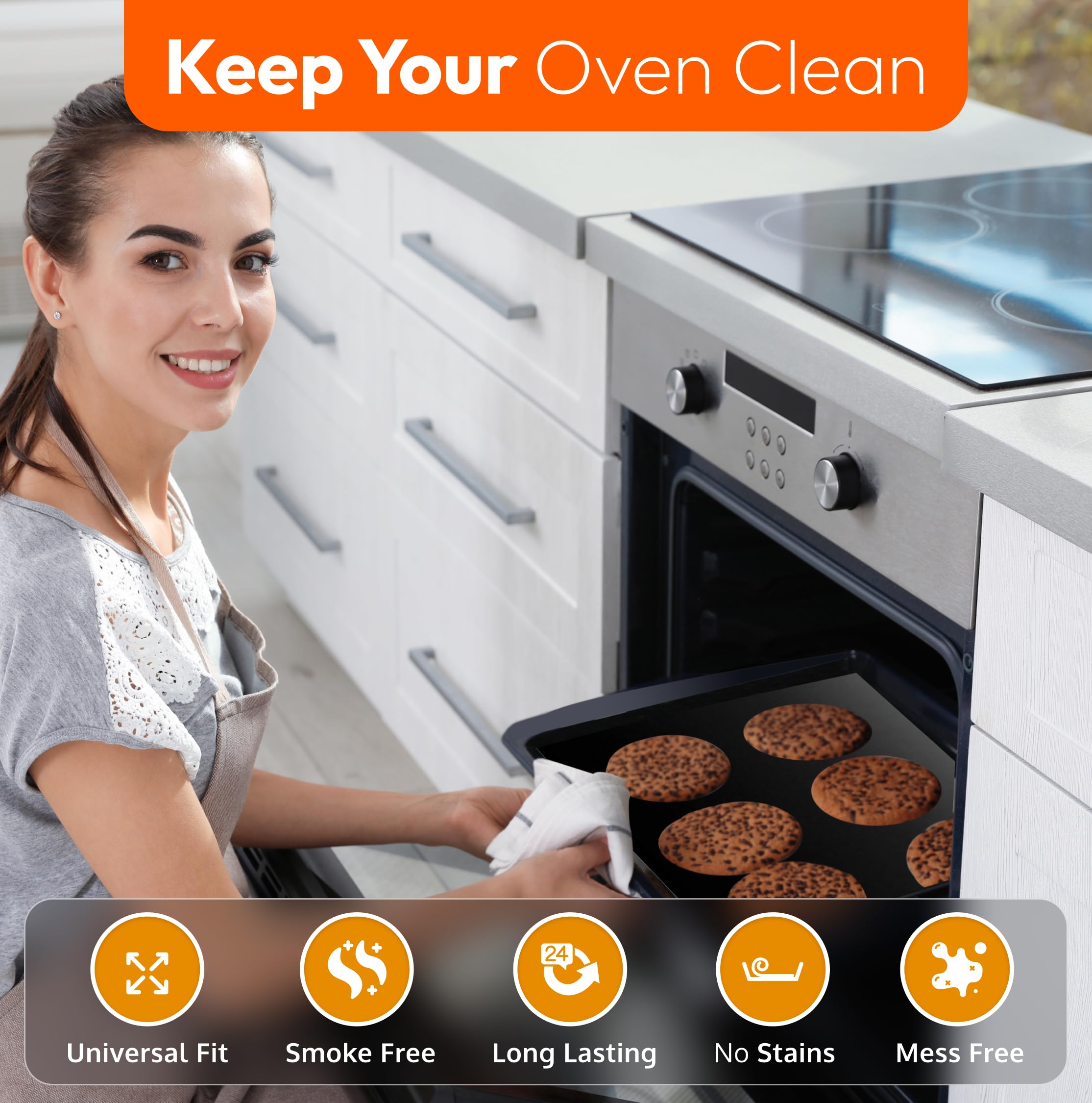 Non-Stick Oven Liners for Electric & Gas Stoves - Heavy Duty Reusable Teflon Range Mat (17