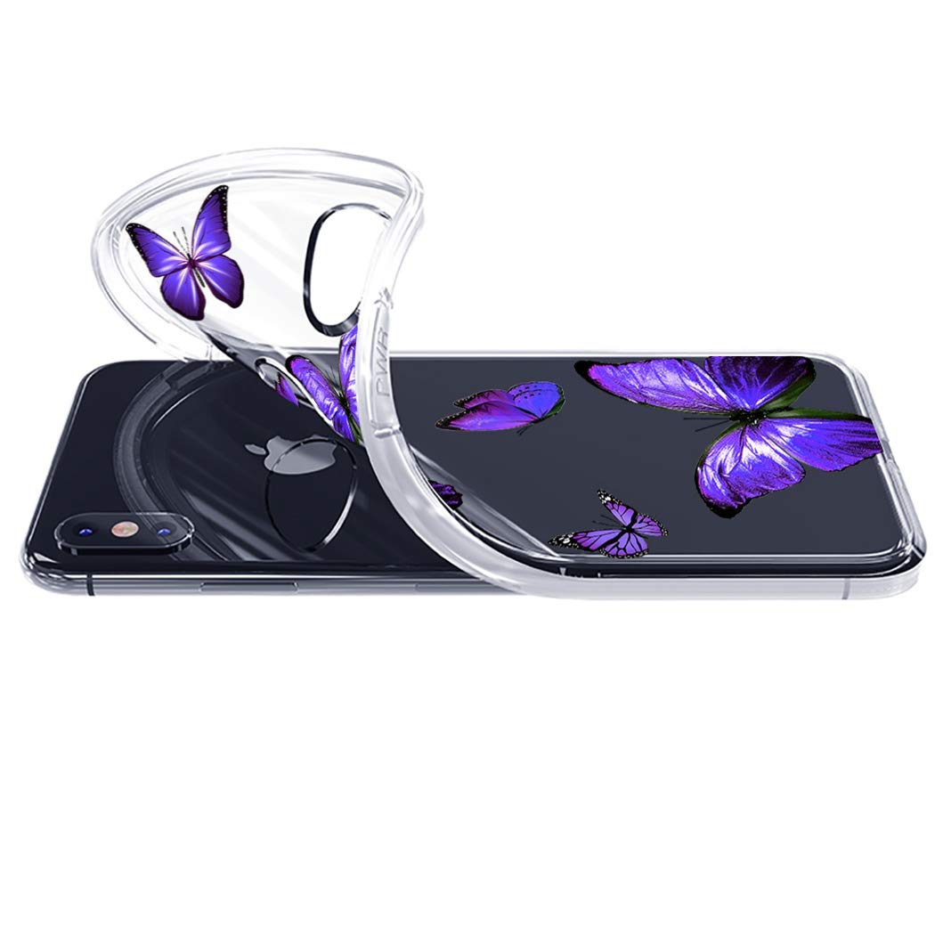 **iPhone Xs/X Clear Soft TPU Shockproof Protective Case - Purple Butterfly Design for Women & Girls | Perfect for Everyday Use, Work & Travel**