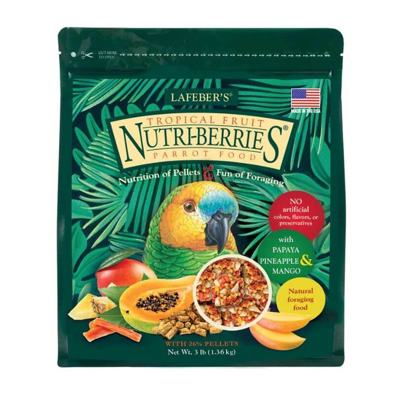 Lafeber Tropical Nutri-Berries for Parrots - Premium Bird Food with Natural Fruits & Nuts - Perfect for Cockatiels, Conures & Small Parrots - Healthy Snack & Training Treat for Your Feathered Friend