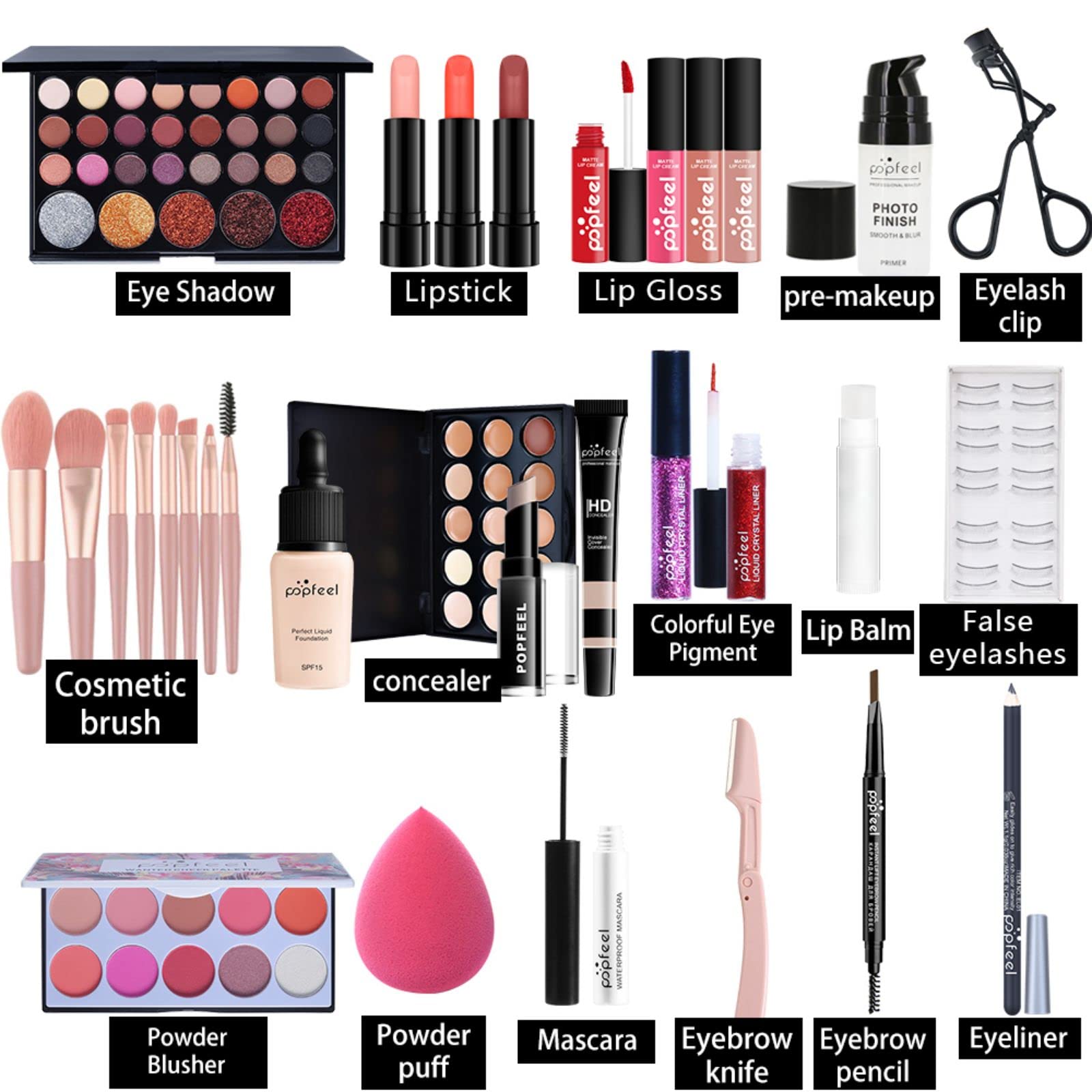 Professional Makeup Kit with Travel Bag - 12-Piece Cosmetic Set Includes Eyeshadow Palette, Foundation & Lip Gloss | Perfect for Travel, Birthday & Christmas Gifts for Women & Teens | Home, Party & Daily Use
