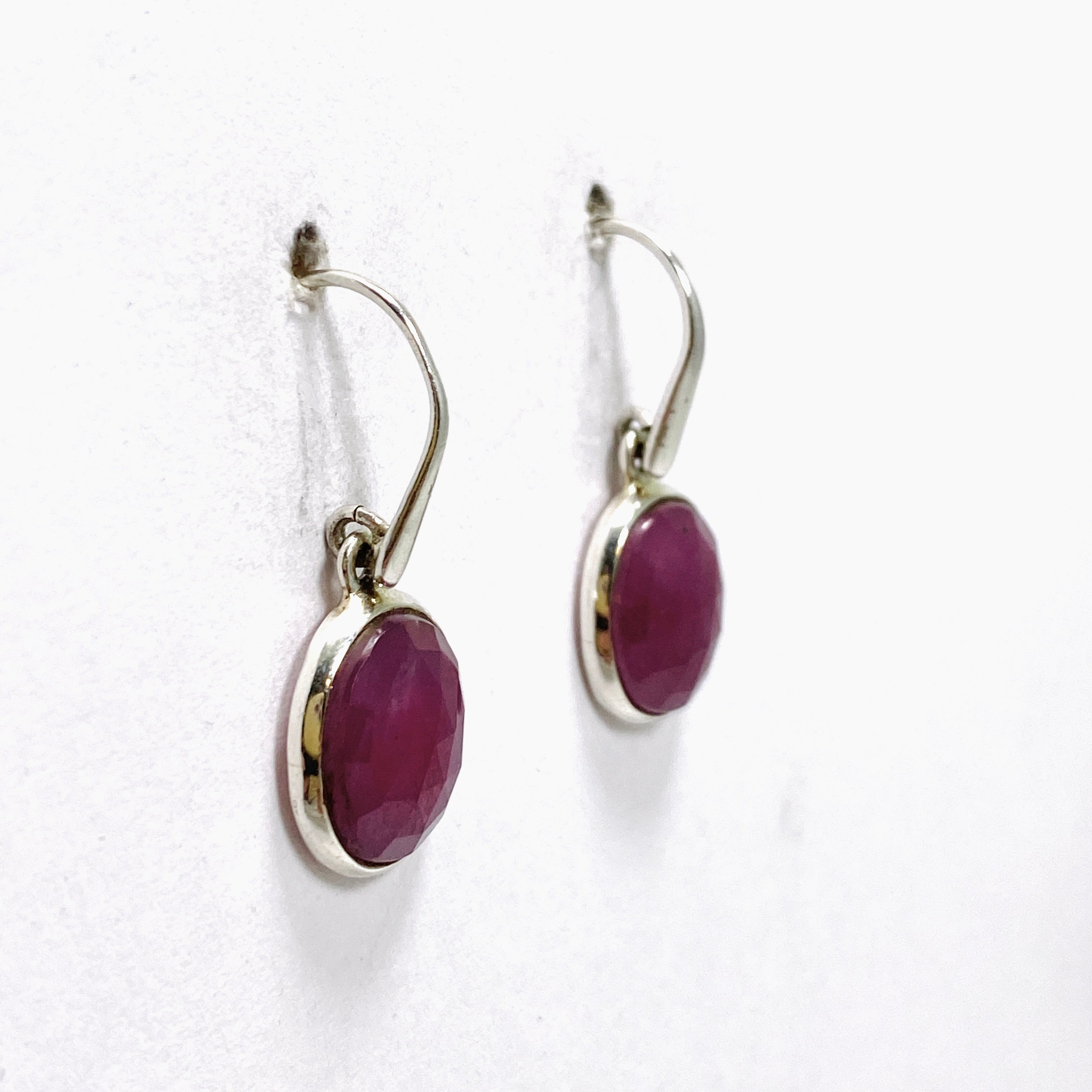 Ruby Oval Checkerboard Faceted Earrings PEGJ285 | Elegant Dangle Earrings for Women | Perfect for Parties, Weddings & Special Occasions