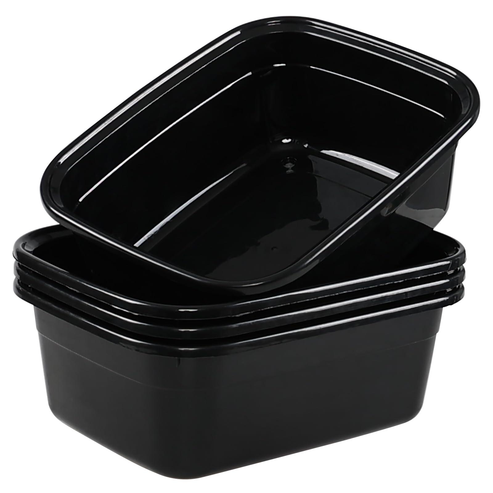 4-Pack 14 Quart Plastic Dish Pan Basin - Heavy Duty Rectangular Wash Basins for Kitchen & Laundry, Black - Perfect for Washing Dishes, Soaking Clothes, and Household Cleaning Tasks