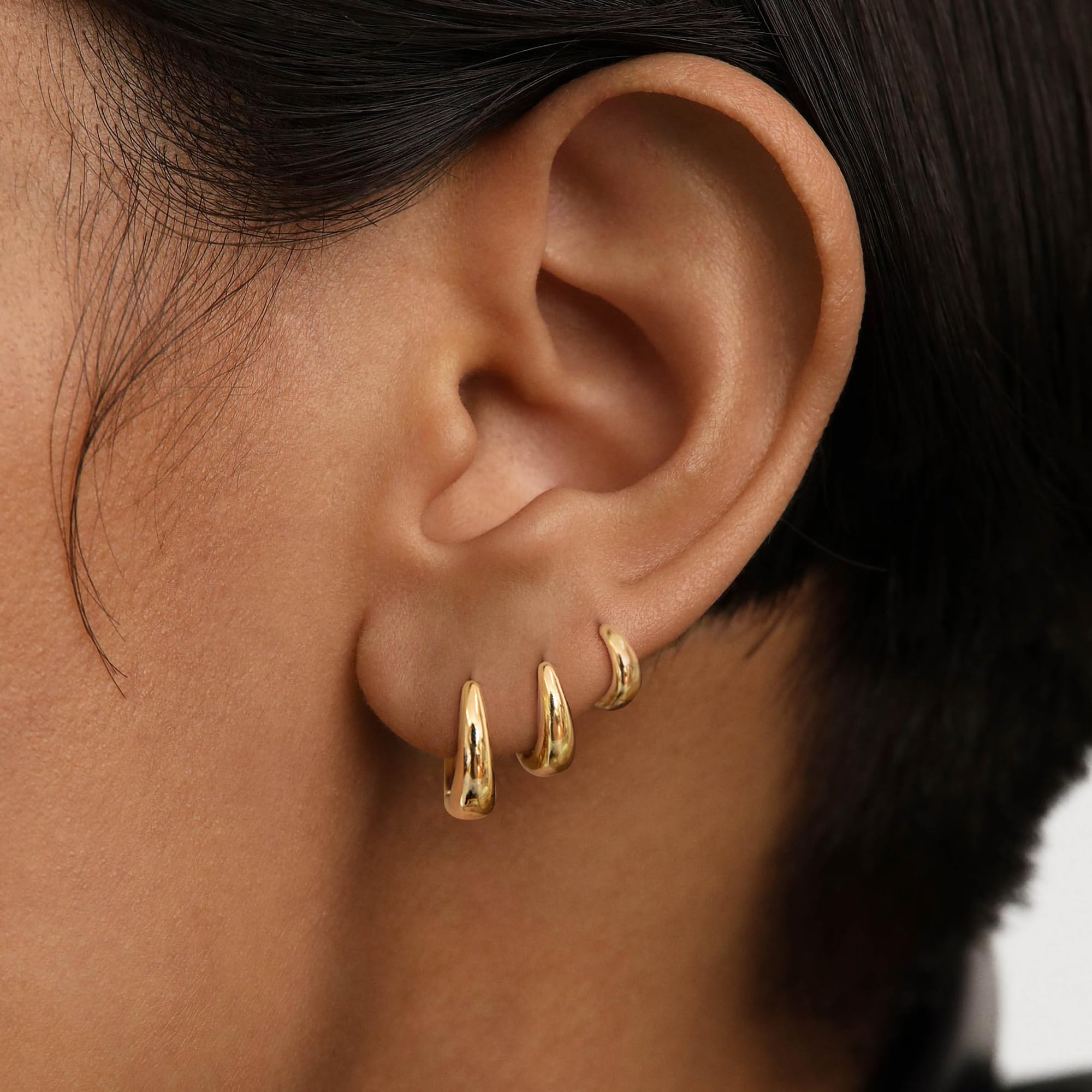 3 Pairs 14K Gold Hoop Earrings for Women - Dainty Small Huggie Hoops with CZ Stones, Trendy Minimalist Jewelry Set, Perfect Gift for Birthday, Anniversary & Everyday Wear