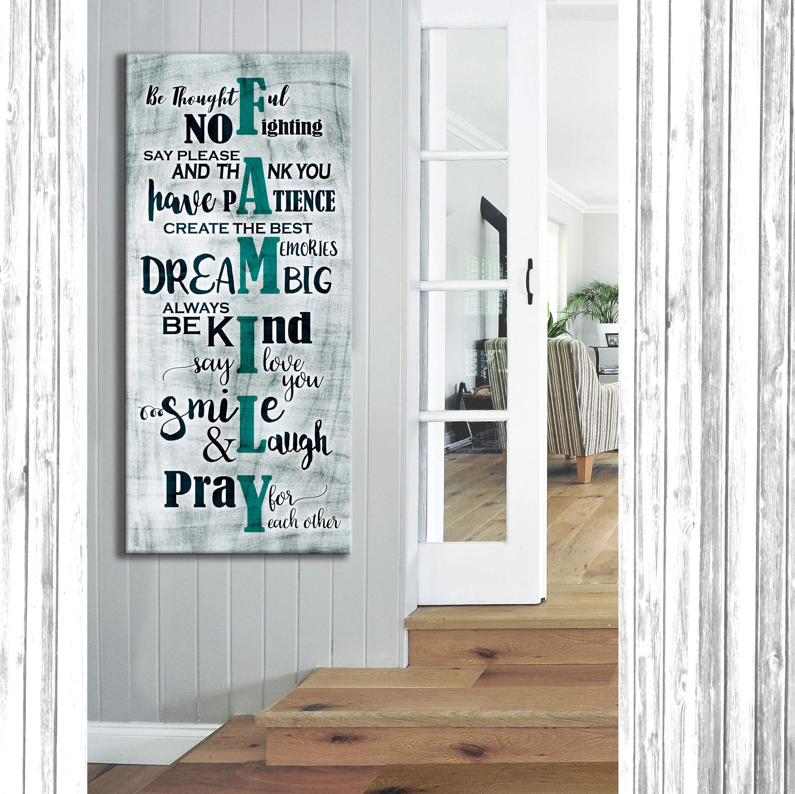 Farmhouse Family Sign Wall Art - Large 19x42 Framed Canvas for Living Room & Family Room Decor - Rustic Home Décor for Farmhouse Style - Perfect for Housewarming Gifts & Cozy Home Makeover