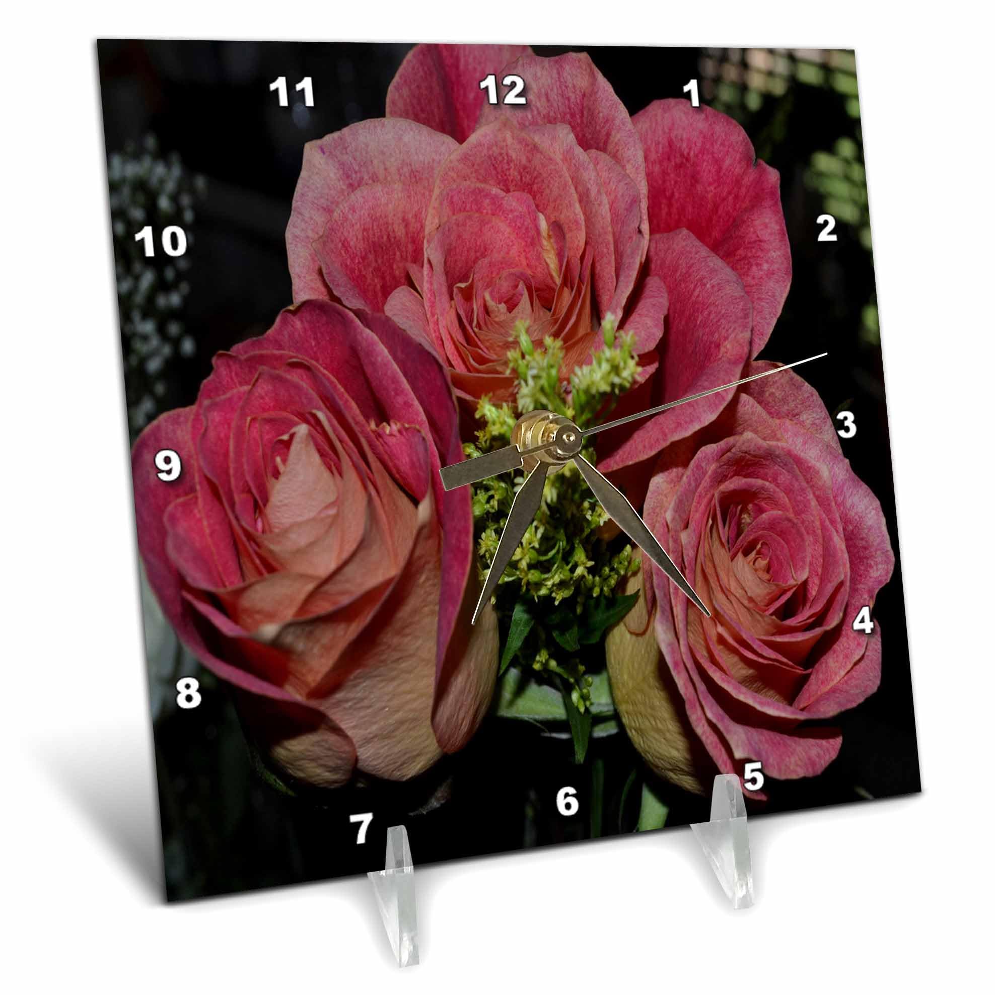 3D Victorian Rose Desk Clock - 6x6 Inch Elegant Floral Wall Clock for Home, Office, Bedroom Decor | Perfect Gift for Women, Mother's Day, Housewarming