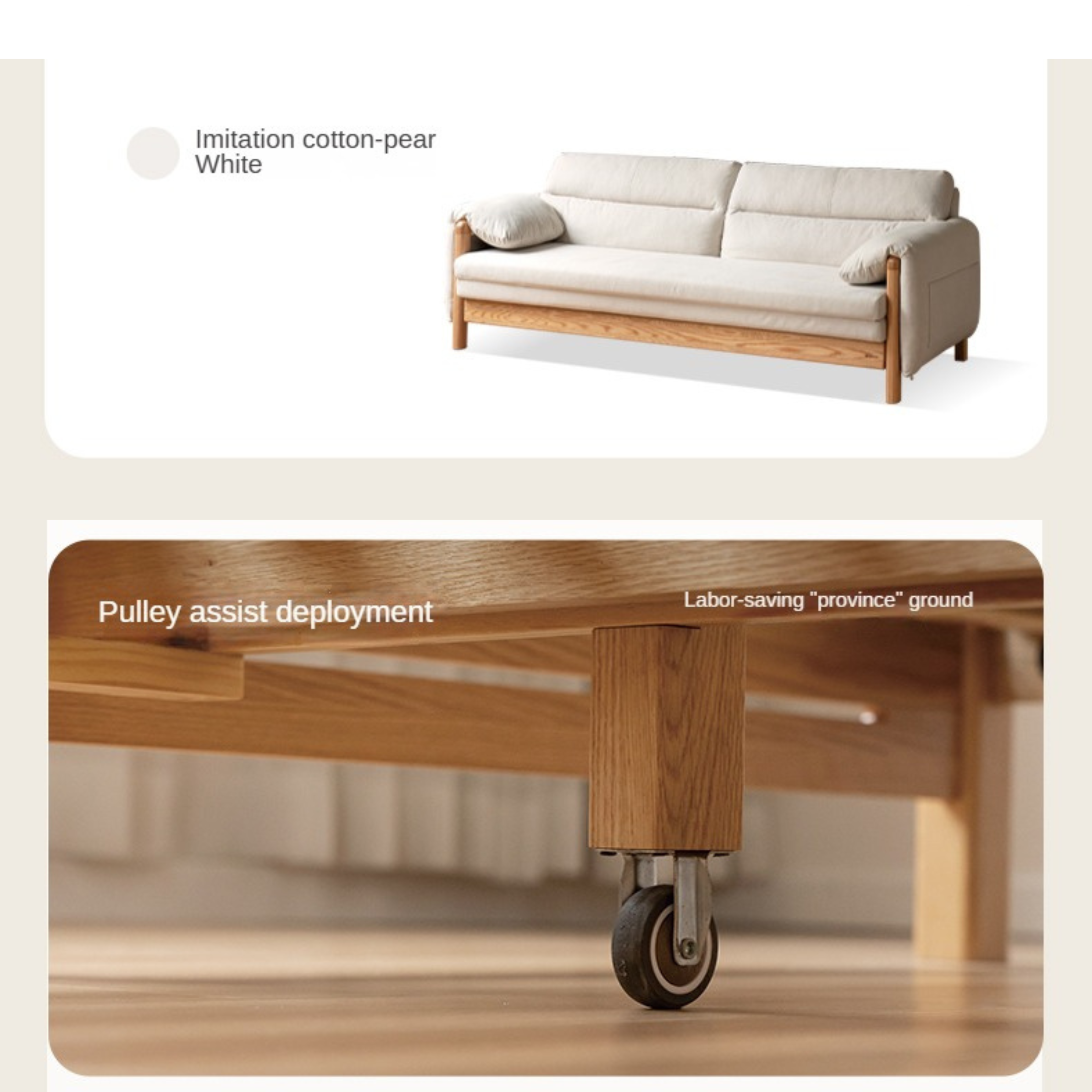 Solid Oak Wood Convertible Sofa Bed - Retractable Design for Sitting & Sleeping | Perfect for Small Spaces, Guest Rooms & Apartments