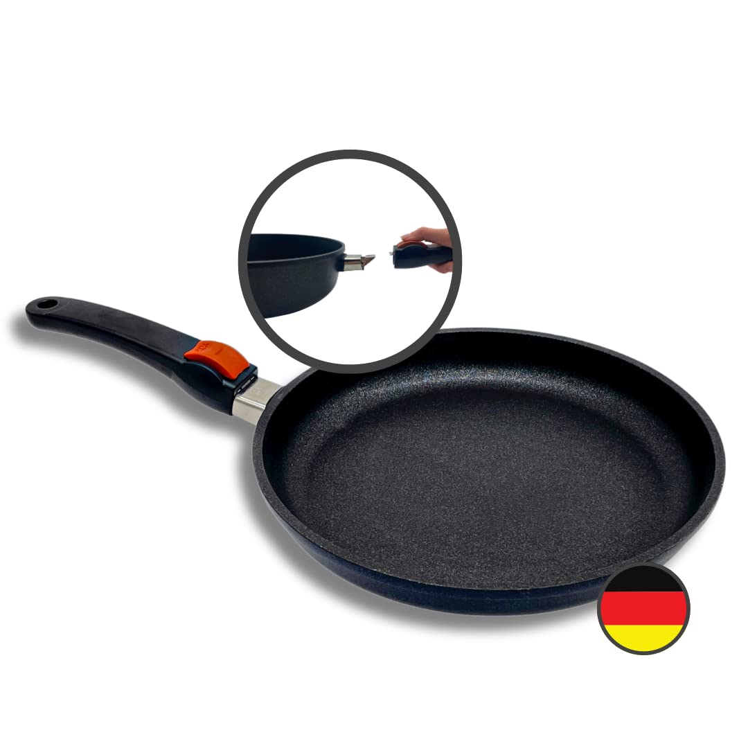 24cm Titanium Induction Shallow Cast Iron Frying Pan with Removable Handle - Perfect for Searing, Sauteing & Everyday Cooking