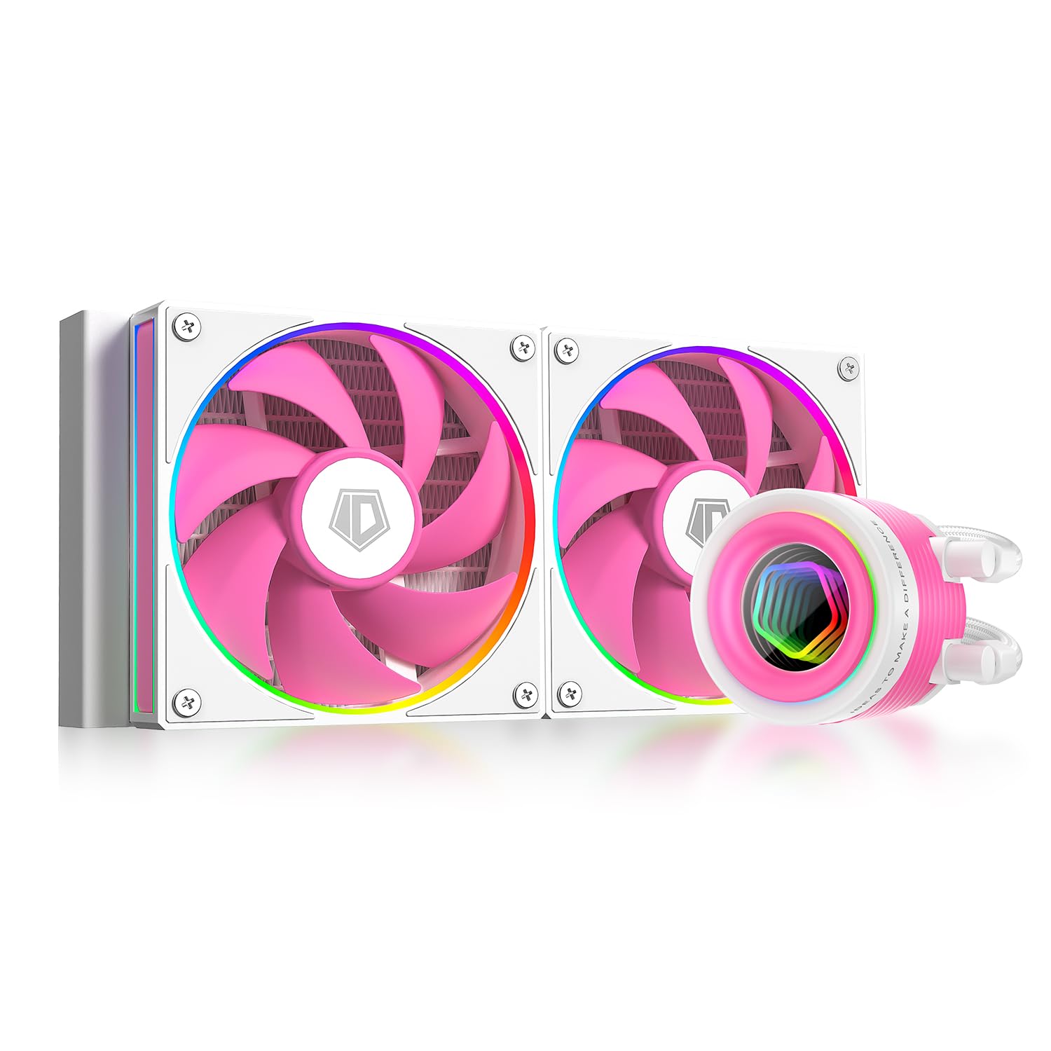 ID-COOLING FX240 INF Pink Edition 240mm ARGB Liquid CPU Cooler | AIO Water Cooling System with Infinity Mirror Effect | 2x120mm Daisy-Chained Low-Noise Fans (29.9dB Max) | Intel & AMD Compatible | Perfect for Gaming PC Builds & High-Performance Workstations
