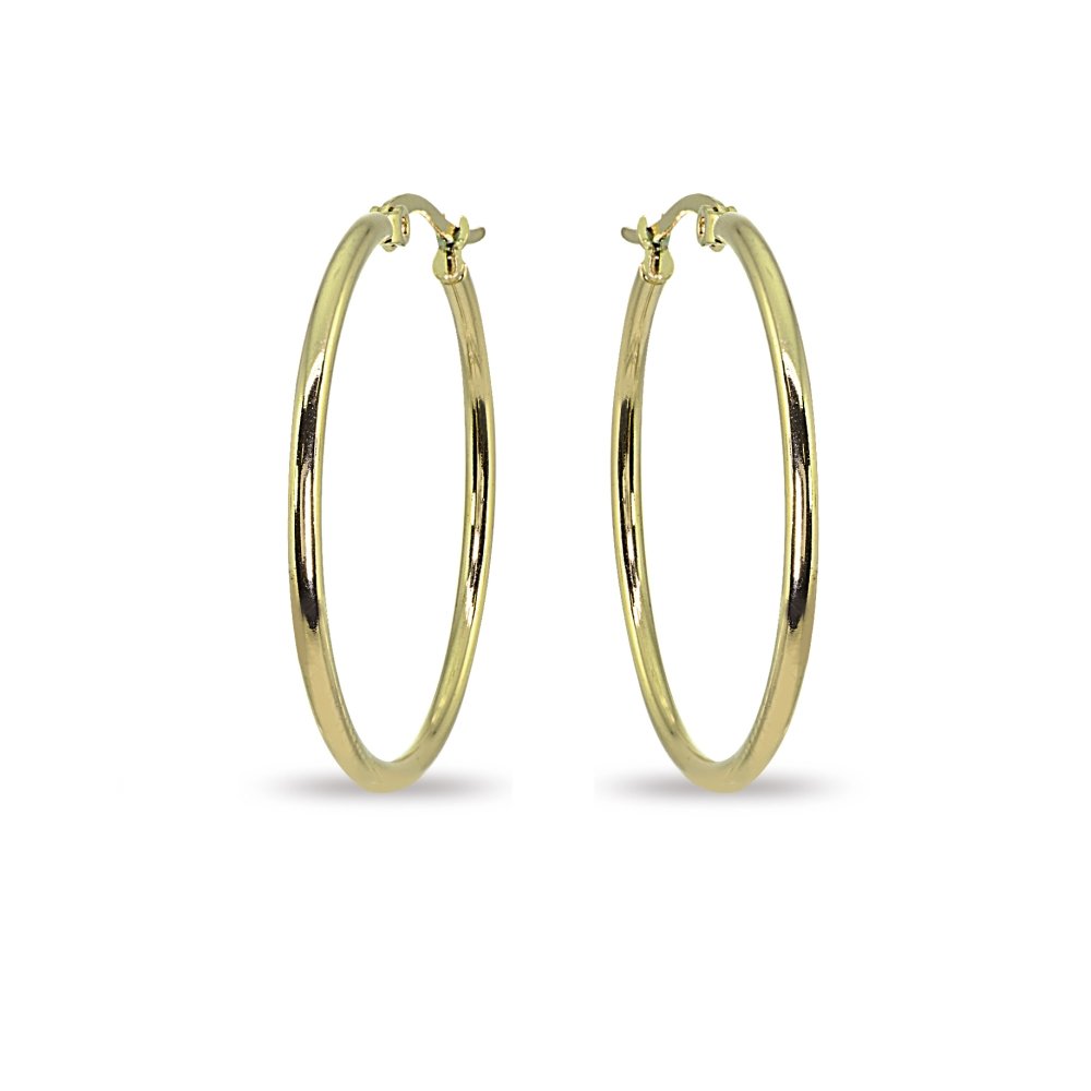 Gold Flash Stainless Steel Hoop Earrings for Women - Round Polished 2x25mm to 75mm Hypoallergenic Jewelry - Perfect for Parties, Weddings & Everyday Wear