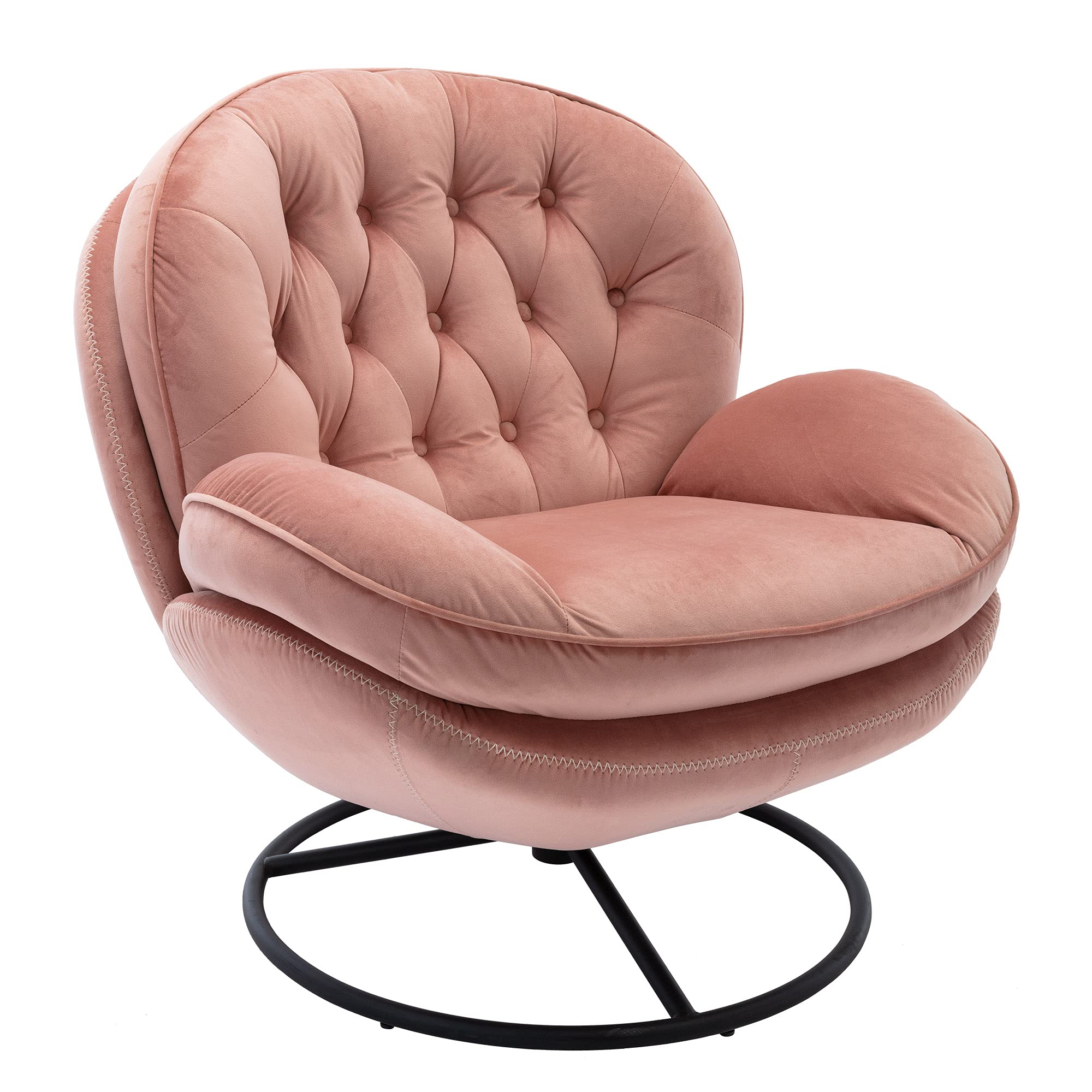 Velvet Swivel Accent Chair with Ottoman - Pink Cozy Lounge Chair for Living Room, Bedroom & Reading Nook - Modern Upholstered TV Chair & Lazy Sofa for Relaxing, Lounging or Chasing Comfort