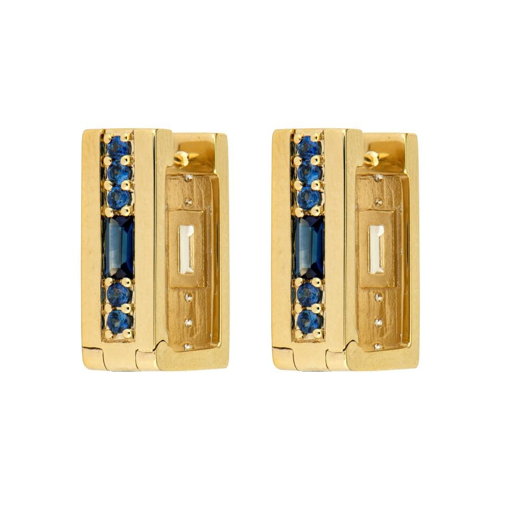 14K Gold Sapphire & Diamond Wide Rectangular Hoop Earrings for Women - Elegant Statement Jewelry for Parties, Weddings & Special Occasions