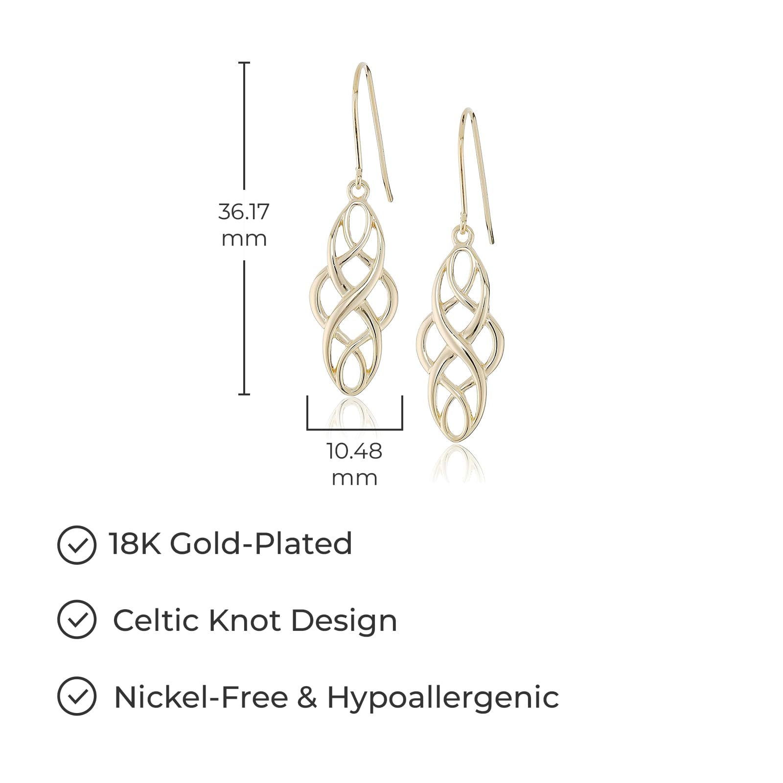 Amazon Essentials Celtic Knot Dangle Earrings for Women - Elegant Irish Jewelry Gift for St. Patrick's Day, Wedding & Party Accessories