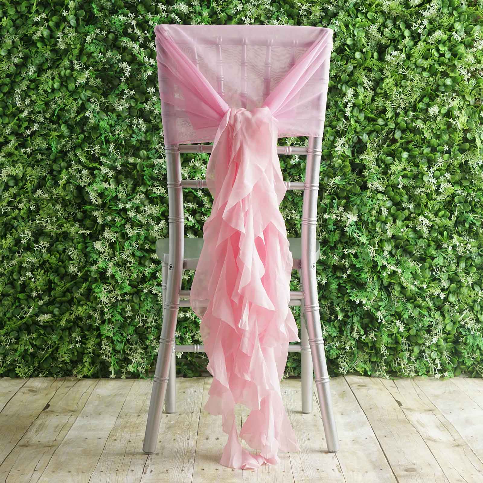 Elegant Pink Chiffon Chair Sashes with Willow Ruffles Design - Stylish Wedding, Party & Event Chair Bow Decor for Banquet, Reception and Home Decor