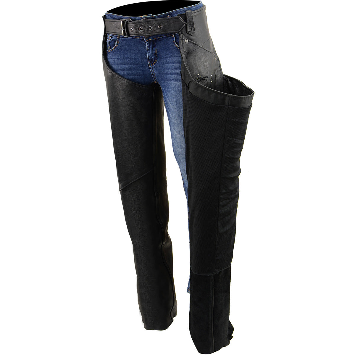 BOL Open Road Women's Suede Wing Design Leather Chaps - Motorcycle Riding Gear for Bikers, Equestrian & Fashion Outfits