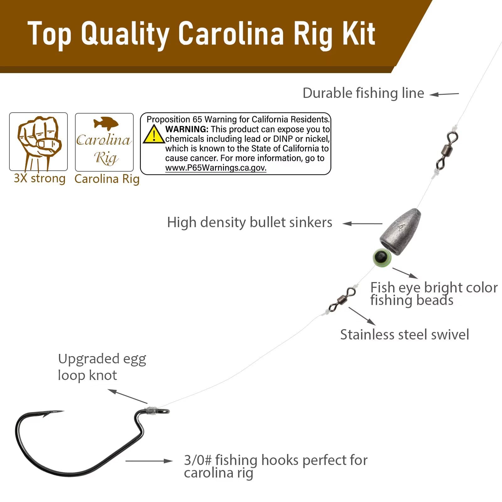 Dovesun 10/5PCS Carolina Rig Kit for Bass Fishing - Pre-Tied Fishing Rigs with Hooks, Swivels, Fluorocarbon Line & Weights - Perfect for Freshwater, Saltwater, Catfish & Bass Fishing Adventures