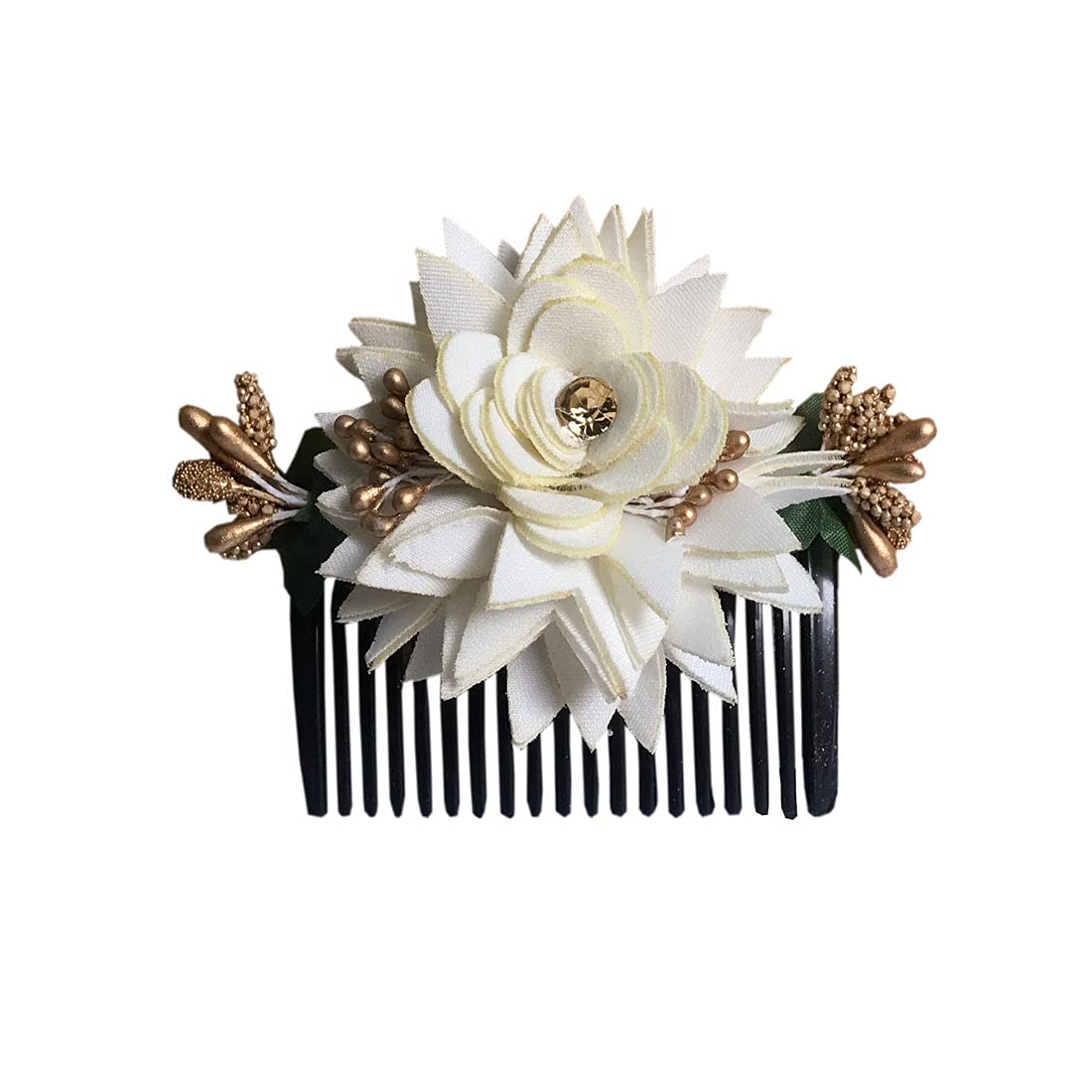 GadinFashion™ Women's Wedding Hair Accessories - Floral Side Comb Hairpin with Crystal Jewels | Elegant Bridal Hair Clip for Women & Girls (White) | Perfect for Weddings, Prom, Parties & Special Occasions