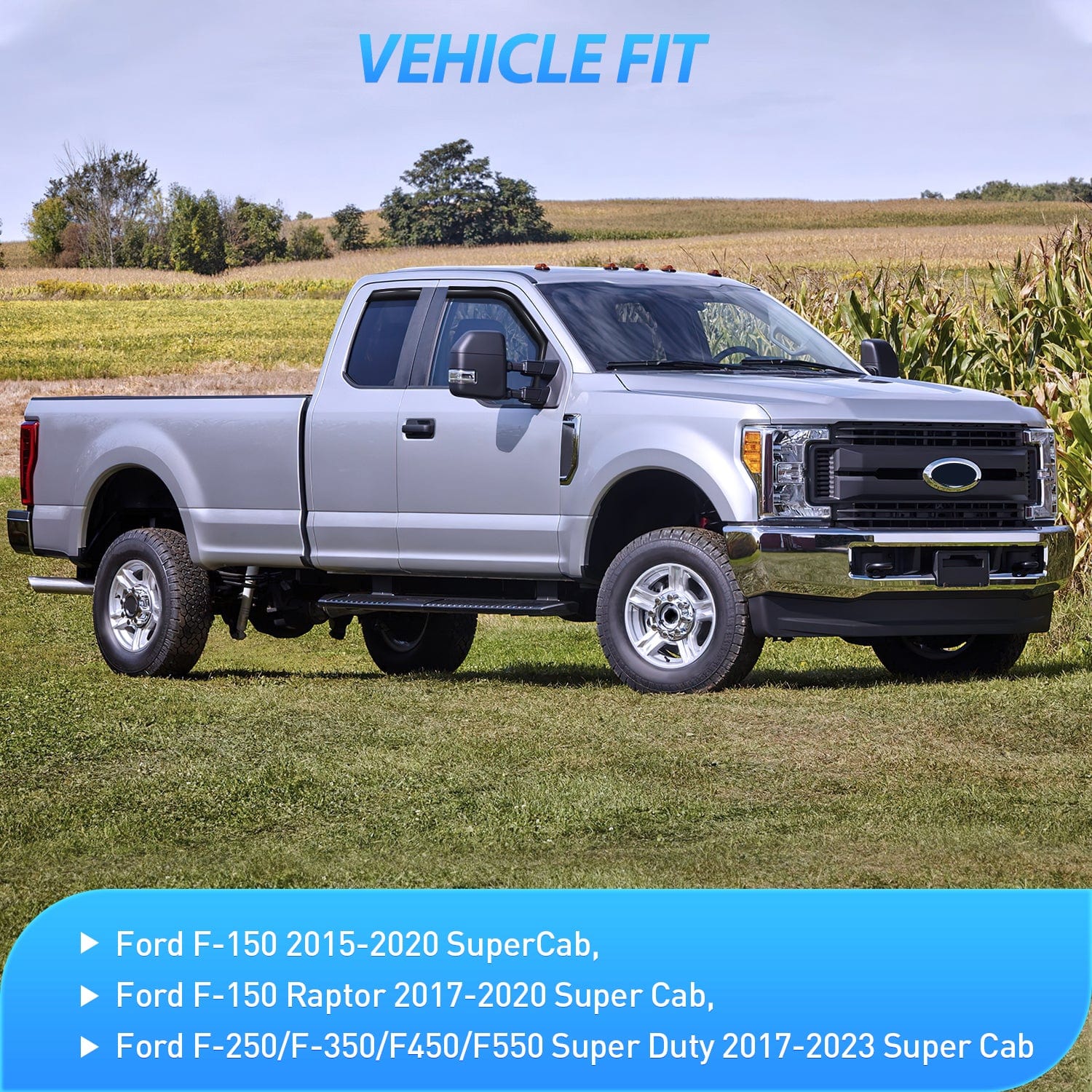 4-Piece Rain Guards for Ford F150 Raptor (2015-2020) & F250 F350 F450 F550 Super Duty (2017-2023) - Super Cab Window Deflectors - Perfect for Rain Protection and Improved Airflow While Driving