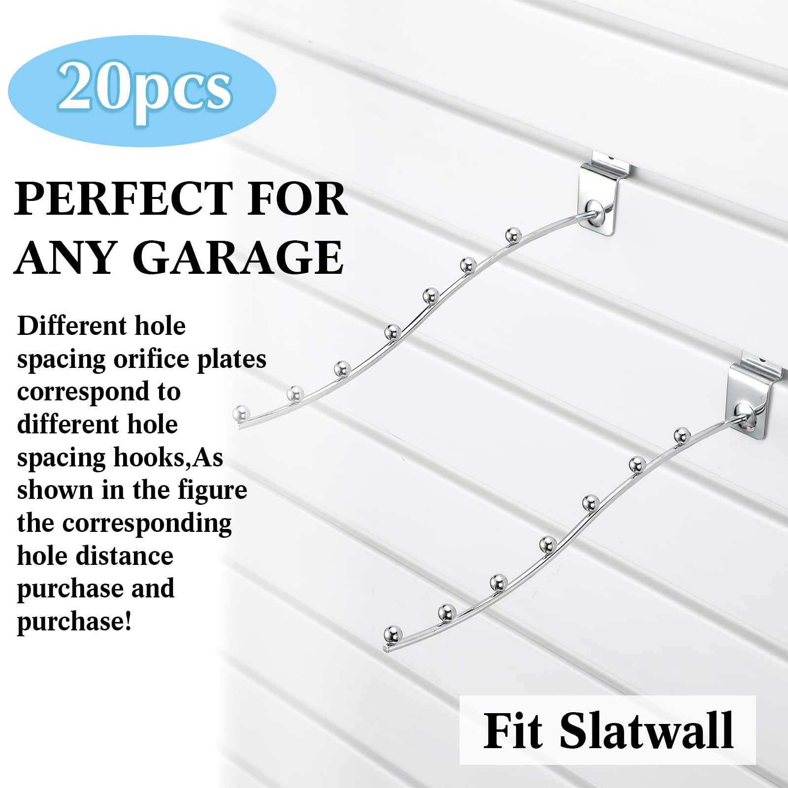 Hicarer 20 Pack Slatwall Hooks - 6 Ball Waterfall Metal Display Hangers (9.65 Inch, Silver) - Heavy Duty Retail Hooks for Kitchen, Clothing Store, Garage & Shop Organization - Perfect for Wall Mounted Product Displays & Space Saving Storage