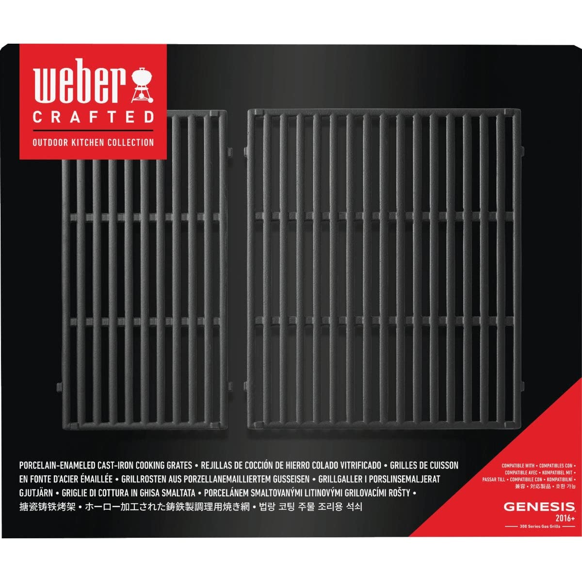 Premium Weber Crafted Cooking Grates - Porcelain-Enameled Cast Iron Grills for Genesis 300 Series | Durable BBQ Grates for Outdoor Cooking, Backyard Grilling & Camping