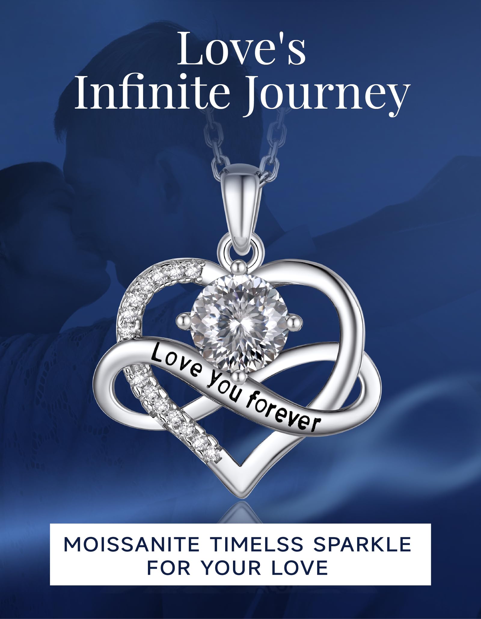 MomentWish Heart Necklace for Women - D Color VVS1 Moissanite 925 Sterling Silver Infinity Pendant Jewelry - Perfect Gift for Birthday, Anniversary, Mother's Day - Elegant Everyday Wear & Special Occasions