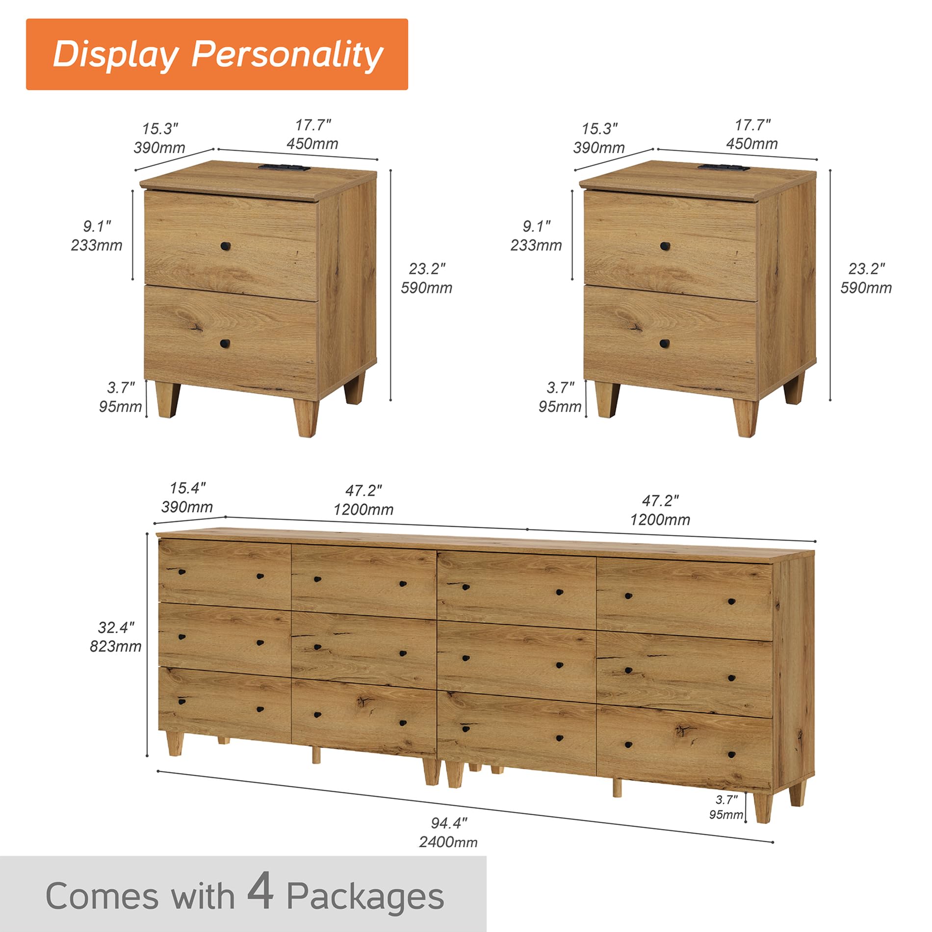 WAMPAT 4-Piece Dresser and Nightstand Set - 94.4