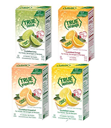 True Lemon, Lime, Orange & Grapefruit 32ct Sampler Pack - 4 Natural Fruit Powder Drink Mixes for Water, Tea & Cooking | Refreshing Citrus Flavors for Hydration, Weight Loss & Healthy Lifestyle