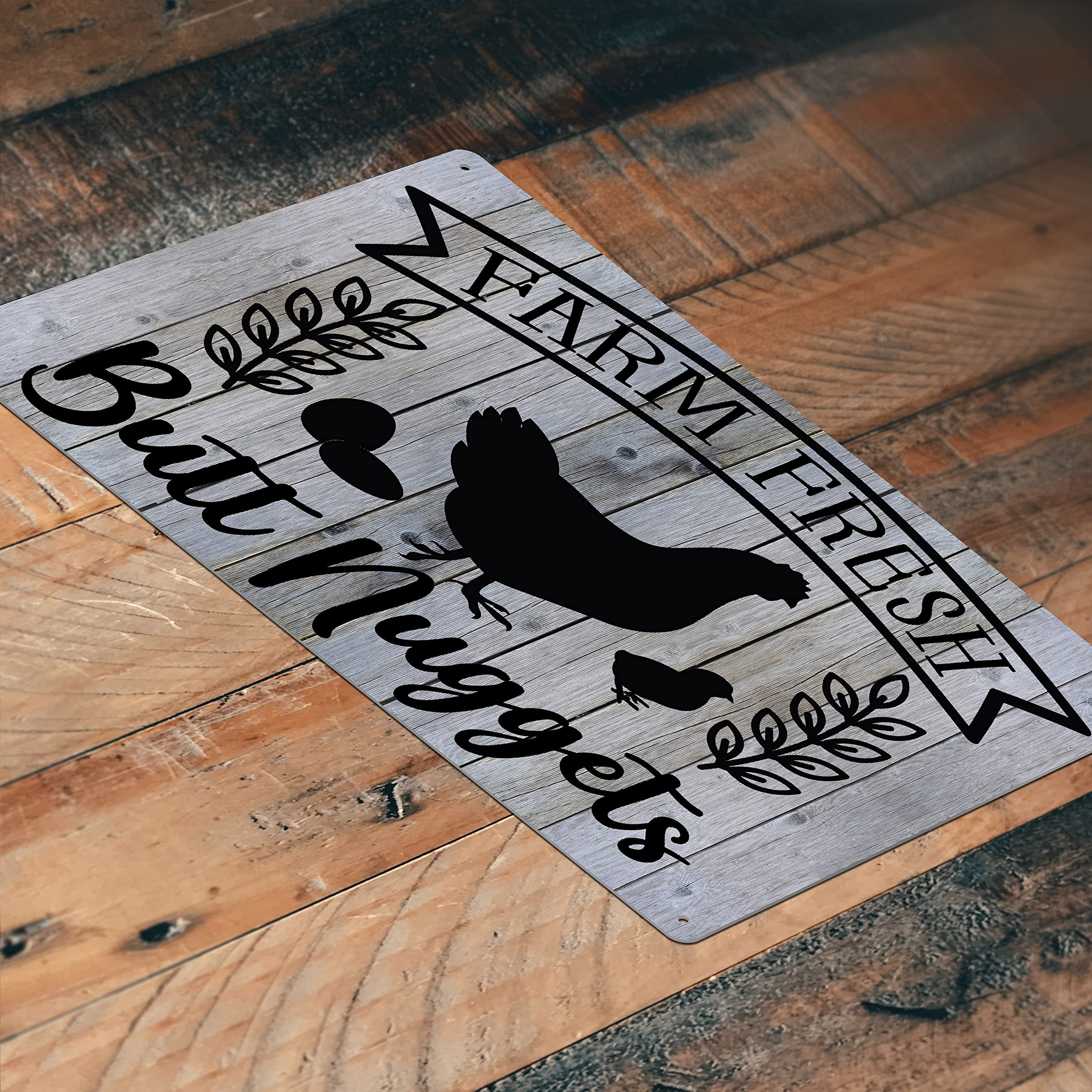 Farm Fresh Butt Nuggets 12x8 Inch Metal Sign - Rustic Western Farmhouse Decor for Kitchen, Bedroom, Cabin - Indoor/Outdoor Country Home Wall Art - Perfect for Entryway, Living Room, Lawn Welcome Sign