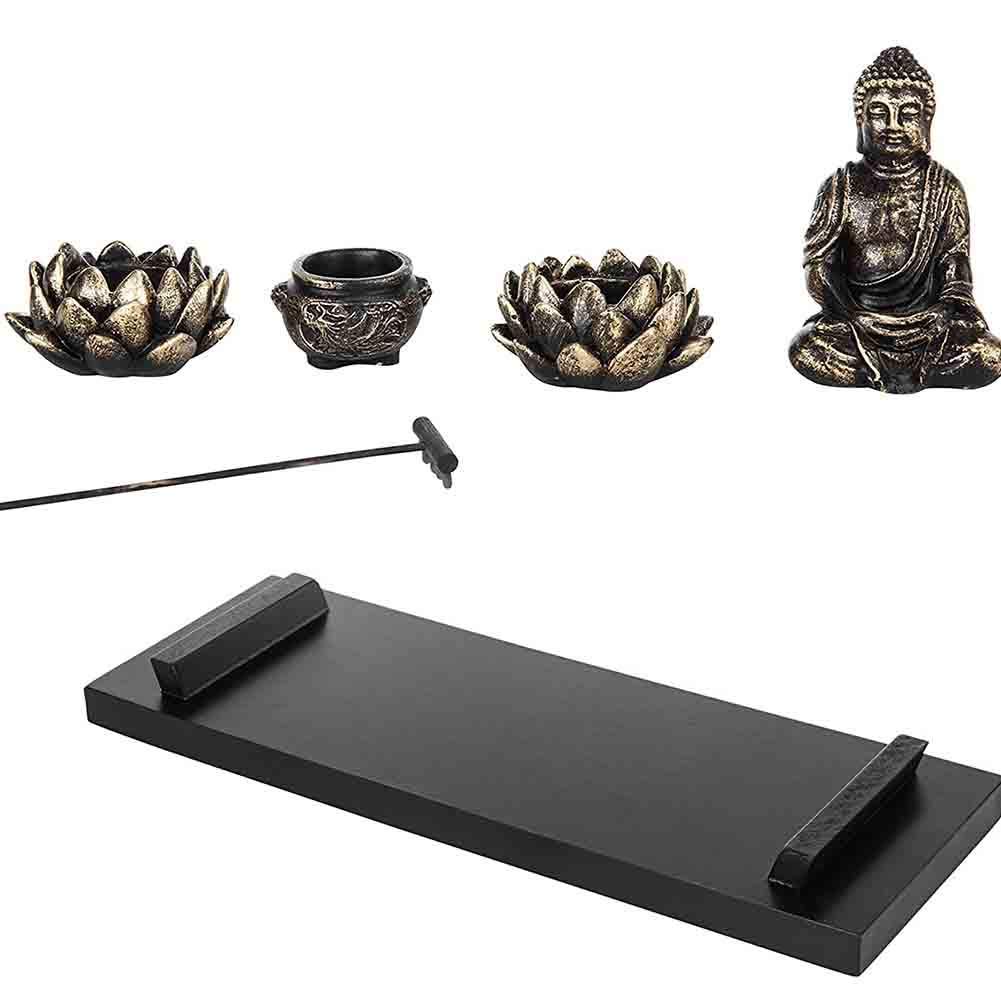 Zen Buddha Candle Holder - Wooden Feng Shui Statue with Sand Tray for Incense & Meditation | Home Decor Gift for Yoga Room, Office Desk & Spiritual Space