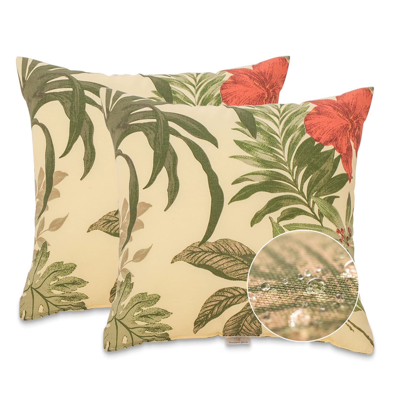 JMGBird Waterproof Outdoor Patio Pillows Set of 2 - 18×18 Inch Decorative Square Cushions with Inserts Included - All-Weather Garden Furniture Cushions for Porch, Deck, Poolside & Backyard Relaxation