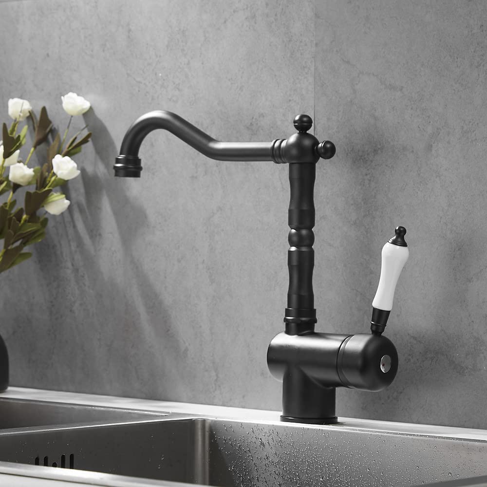 Modern Single-Handle Kitchen Sink Faucet - Black One-Hole Swivel Basin Mixer Tap with High Arc Spout for Easy Dishwashing & Food Prep