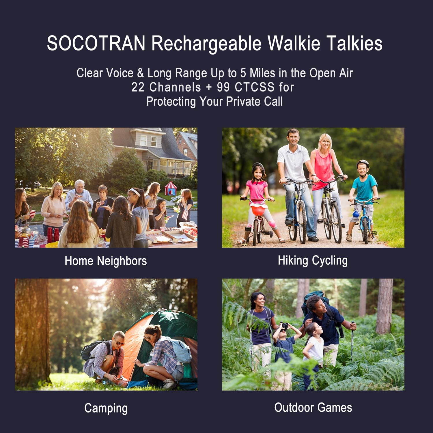 Rechargeable Walkie Talkies for Adults - 3 Pack Long Range Two-Way Radios (5 Miles) with USB Charging Cable - Blue, Yellow, Pink - Perfect for Camping, Hiking, Outdoor Adventures & Emergency Communication