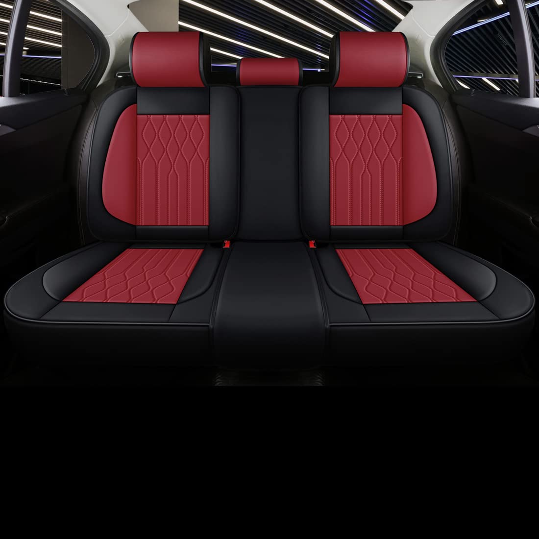Breathable Red & Black Leather Car Seat Covers - Universal 13-Piece Set for Cars, Trucks, SUVs & Vans | Front & Rear Seat Protection | Durable & Comfortable for Daily Commute & Road Trips