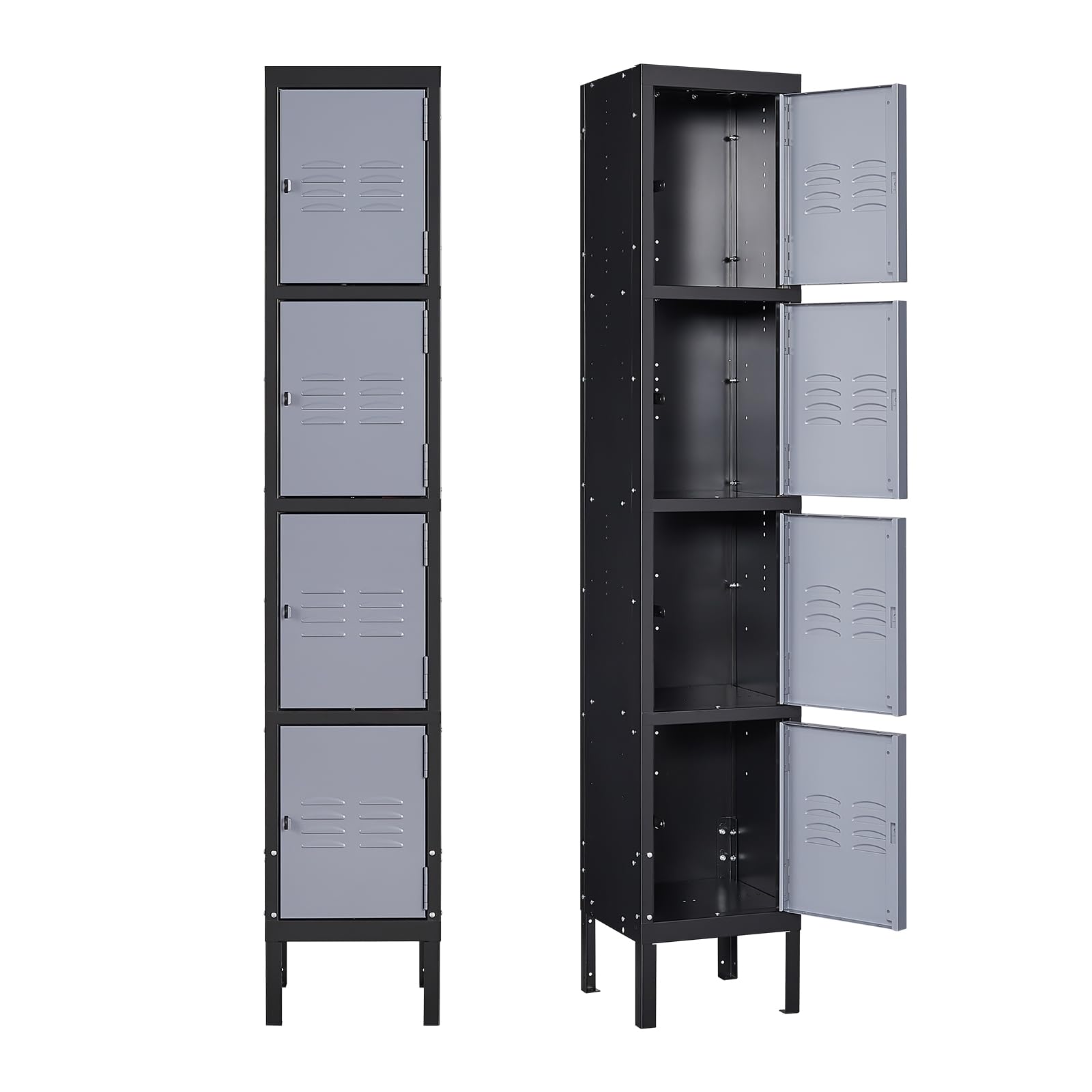 Yizosh 4-Door Metal Lockers with Lock - Heavy Duty Steel Storage Cabinet for Employees, Gym, School & Office - Secure & Durable Gray Black Locker for Personal Belongings, Equipment & Supplies