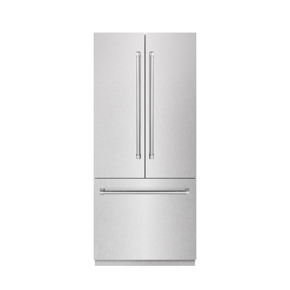 ZLINE 36 Inch 19.6 cu ft French Door Built-In Bottom Freezer Refrigerator with Water Dispenser & Ice Maker - Satin Stainless Steel Exterior & Graphite Gray Interior (GRBIV SN 36) | Perfect for Modern Kitchens, Entertaining & Large Family Homes