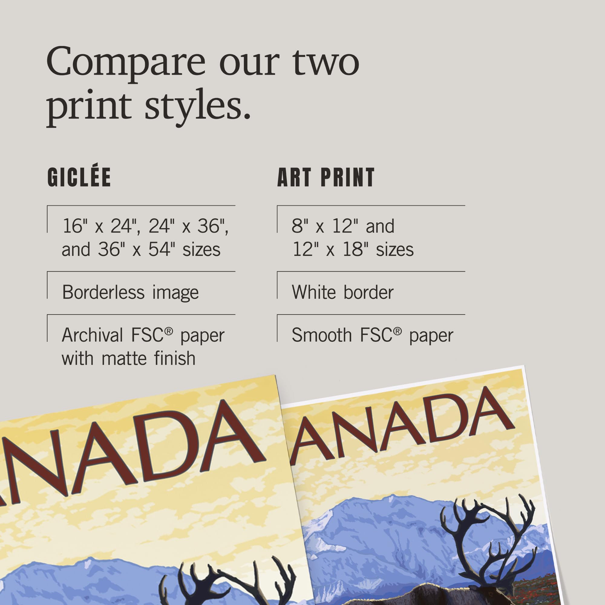 Lantern Press 16x24 Inch Giclee Art Print - Canadian Caribou Wall Decor for Living Room, Bedroom & Office
