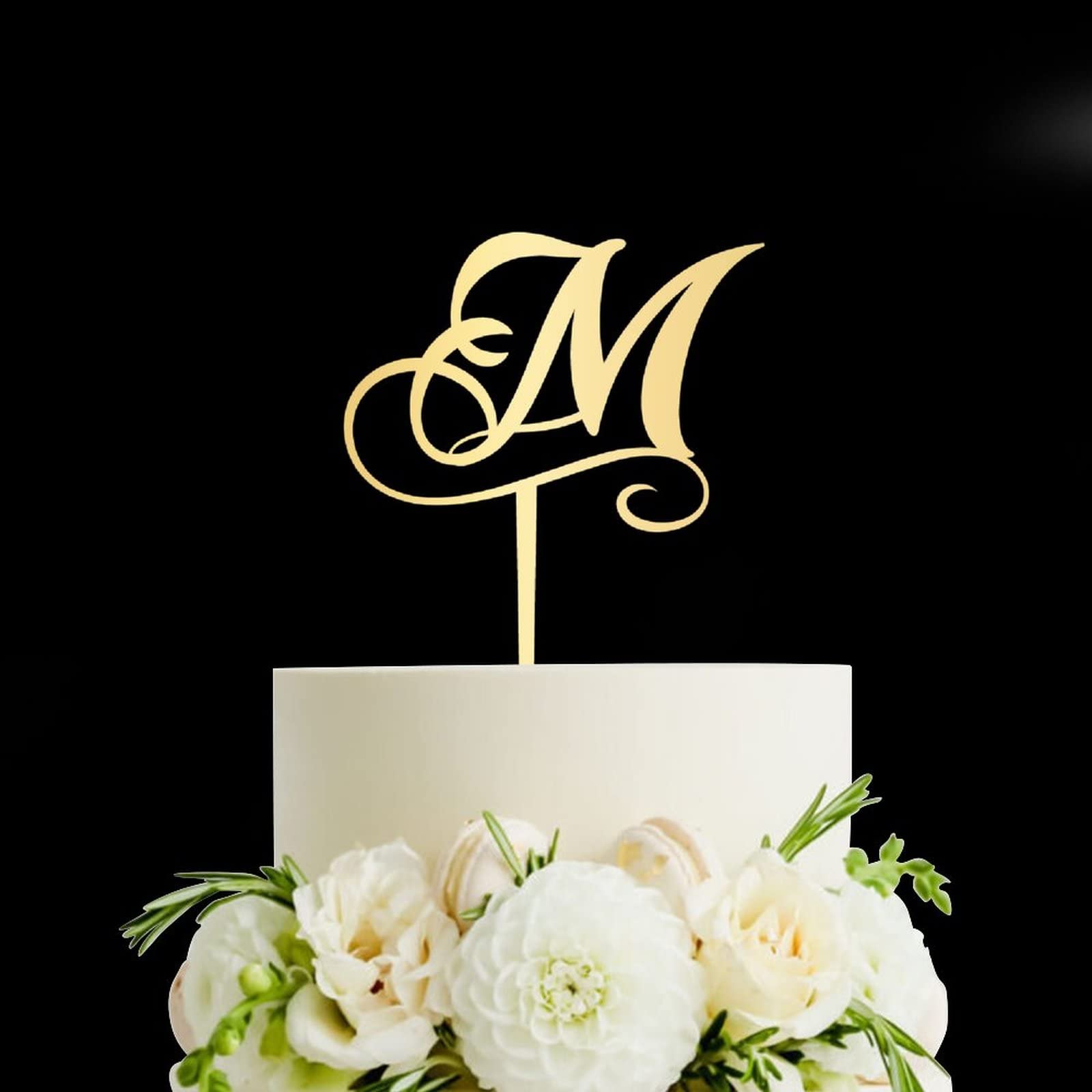 Personalized Monogram Cake Topper - Letter M Acrylic Gold Wedding Cake Decoration for Rustic Weddings, Birthdays & Parties | Custom Initial Cake Decor Supplies for Special Occasions