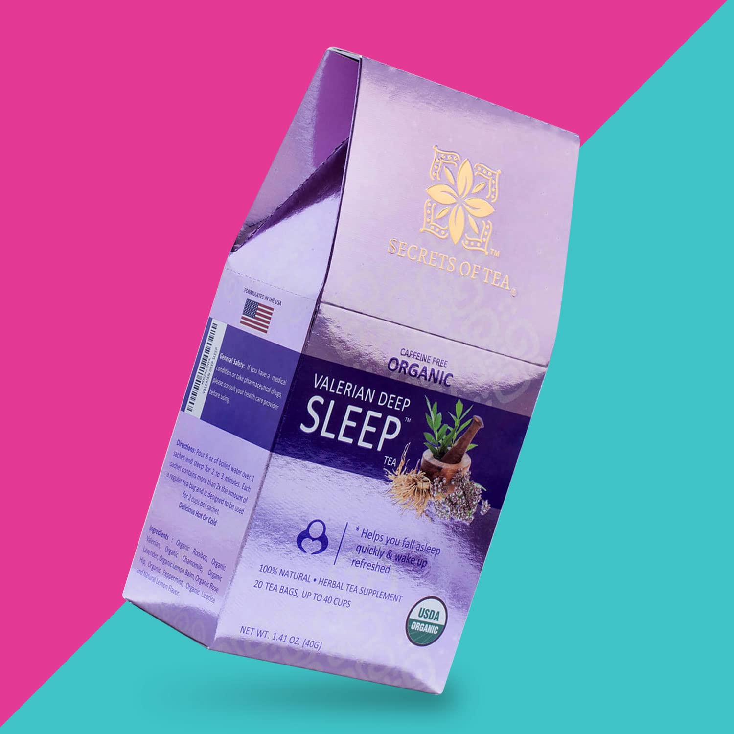 Organic Valerian Sleep Tea - USDA Certified, Caffeine-Free Herbal Tea for Relaxation & Better Sleep with Lavender, Chamomile & Lemon Balm - 20 Tea Bags (1 Pack) - Perfect for Nighttime, Stress Relief & Calming Bedtime Rituals