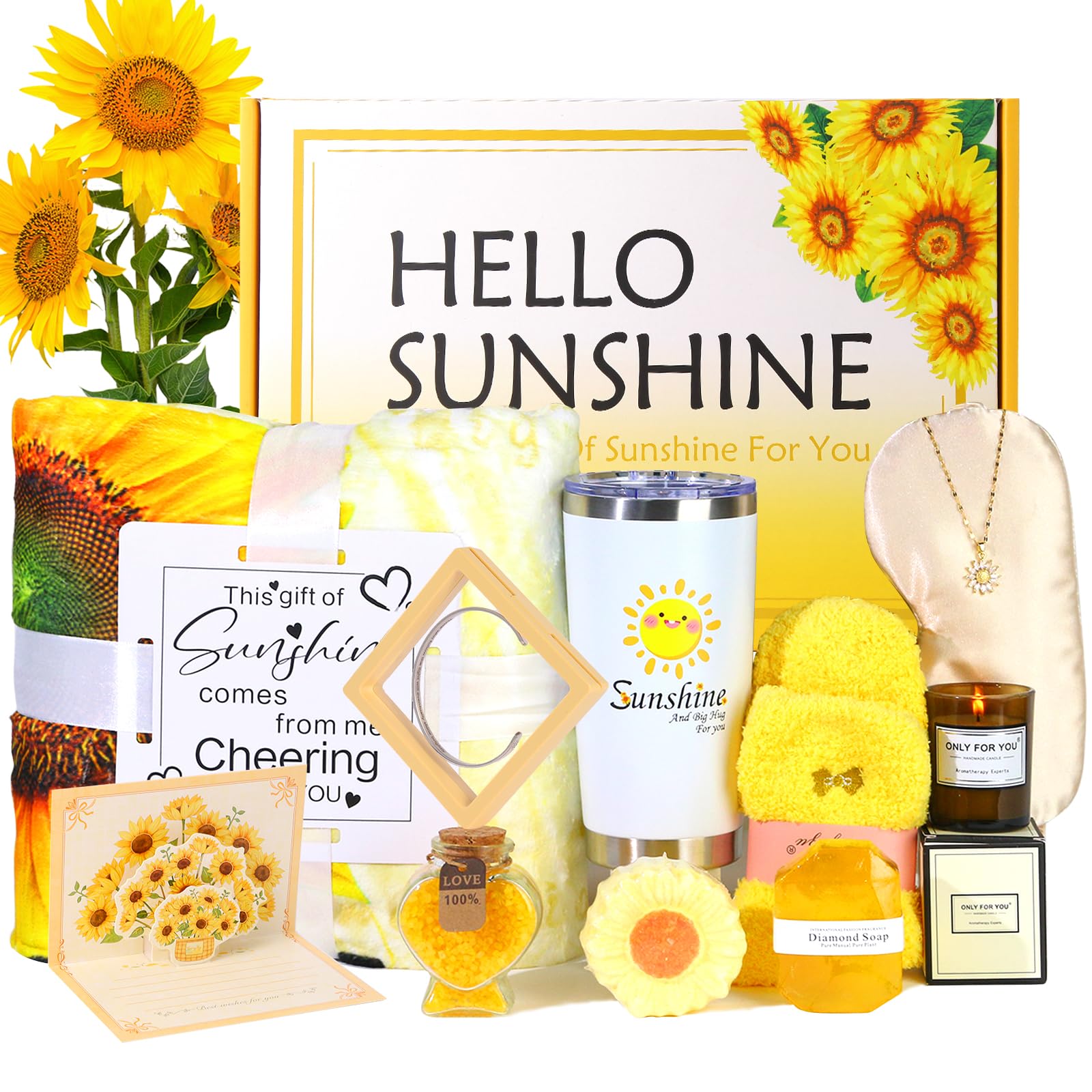 11-Piece Sunflower Self-Care Gift Basket for Women - Inspirational Relaxation Bath Set with Get Well Soon & Birthday Gifts - Perfect Care Package to Cheer Her Up (Large Set) | Ideal for Birthdays, Recovery, Stress Relief & Thoughtful Surprises