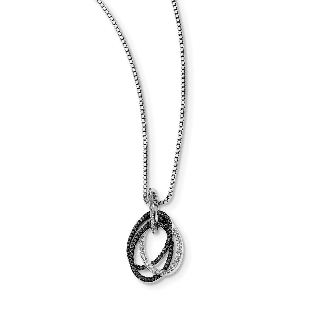 925 Sterling Silver Black & White Diamond Triple Oval Pendant Necklace for Women | Elegant Spring Ring Design | Perfect Gift for Anniversary, Birthday & Special Occasions