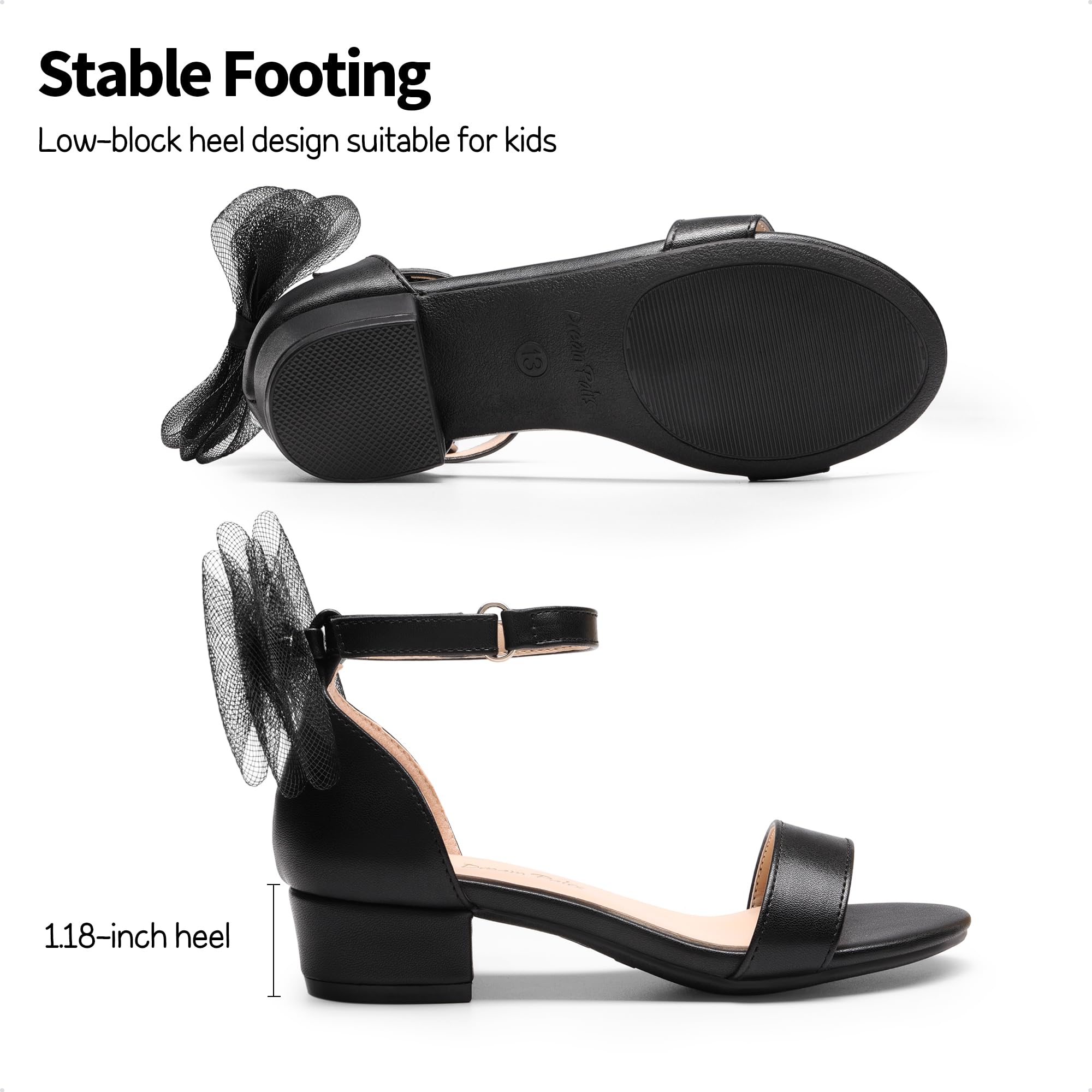 DREAM PAIRS Girls Dress Sandals with Low Heel & Adjustable Ankle Strap - Interchangeable Bow & Flower Decor for Weddings, Parties & Special Occasions - Comfortable Kids & Toddler Dress Shoes for Formal Events & Everyday Wear
