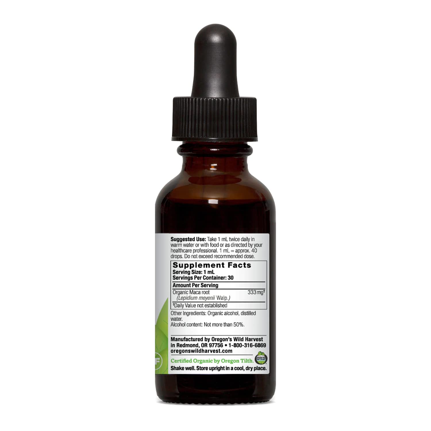 Organic Maca Root Extract 1:3 Ratio - 1 fl oz | Oregon's Wild Harvest | Energy & Vitality Supplement for Men & Women | Supports Hormone Balance & Stamina | Vegan, Non-GMO, Gluten-Free | Perfect for Smoothies, Coffee & Workout Recovery
